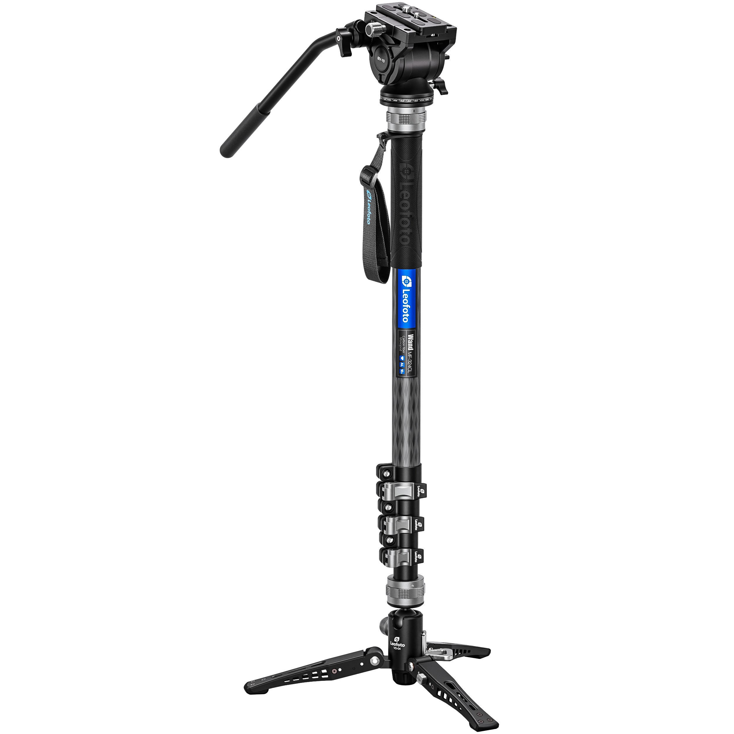 Leofoto MF-324CL(Long) + VD-04 + BV-10 Upgraded Video Monopod System with Base Support Kit and Fluid Video Head