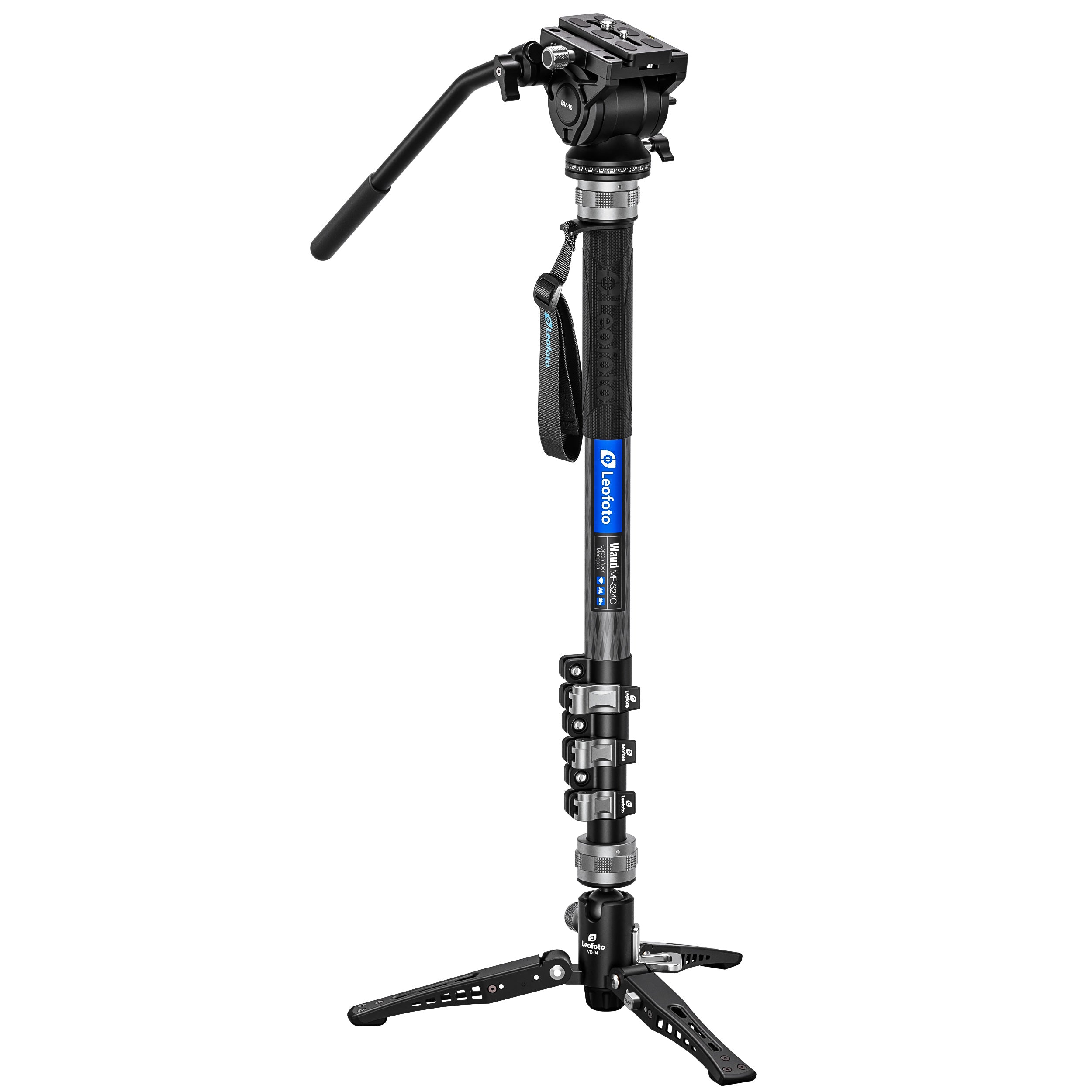 Leofoto MF-324C + VD-04 + BV-10 Upgraded Video Monopod System with Base Support Kit and Fluid Video Head