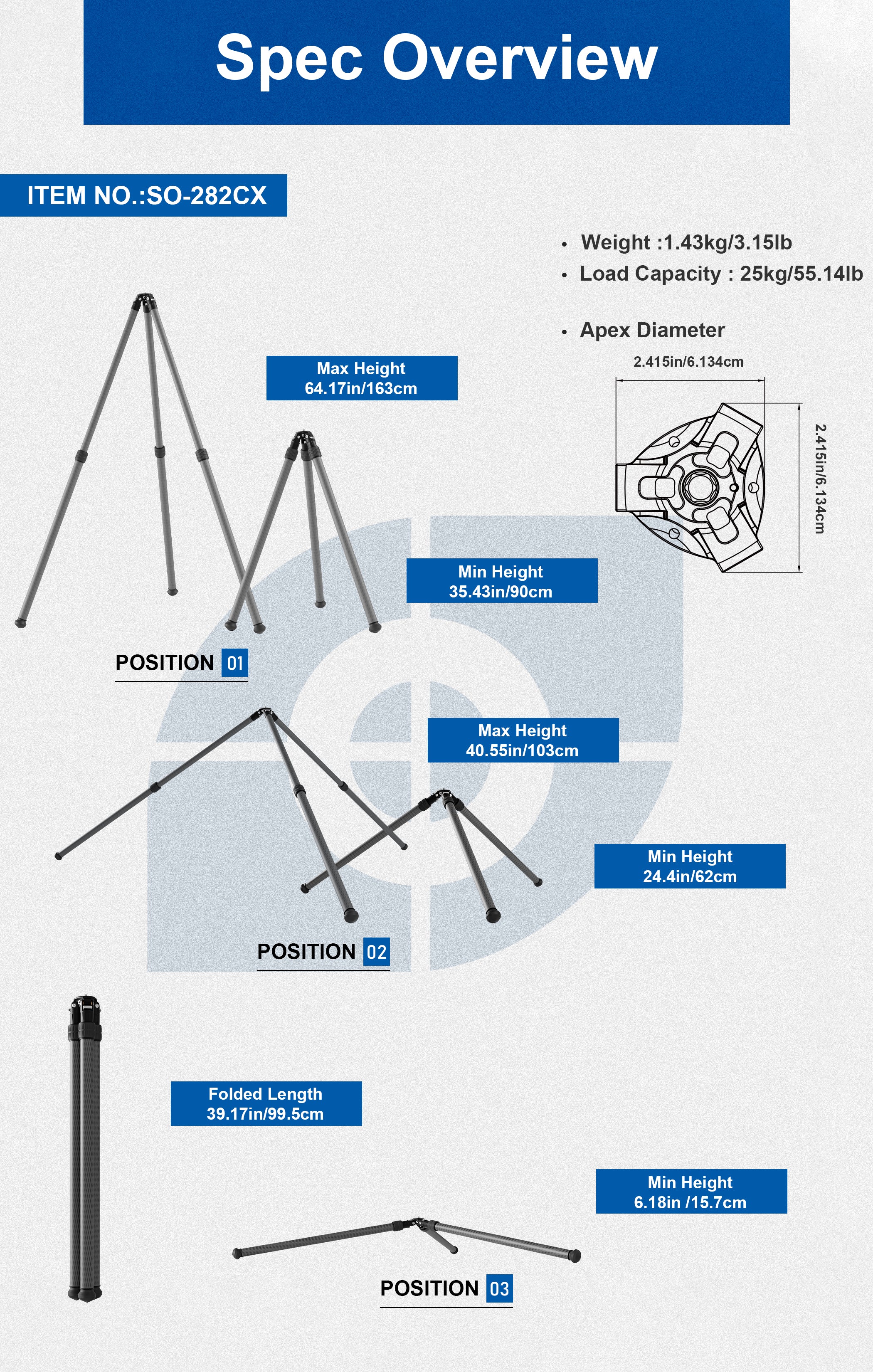 Leofoto SO-282CX Inverted Outdoors Series Carbon Fiber Tripod with FIXED Apex/Platform