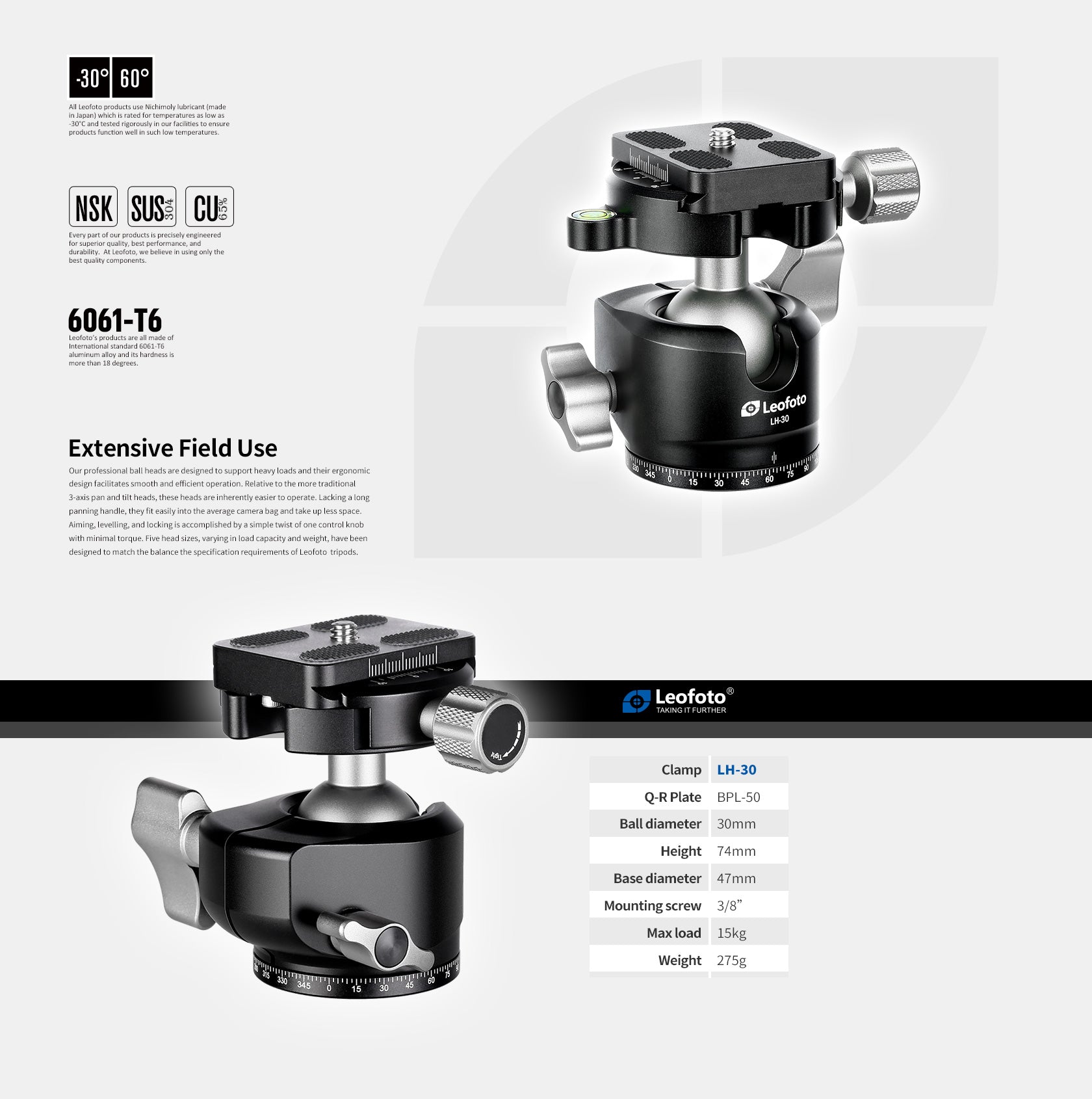 Leofoto LS-223CEX X Verison Table/Ground Mini Tripod with Integrated Leveling Base + Ballhead Set