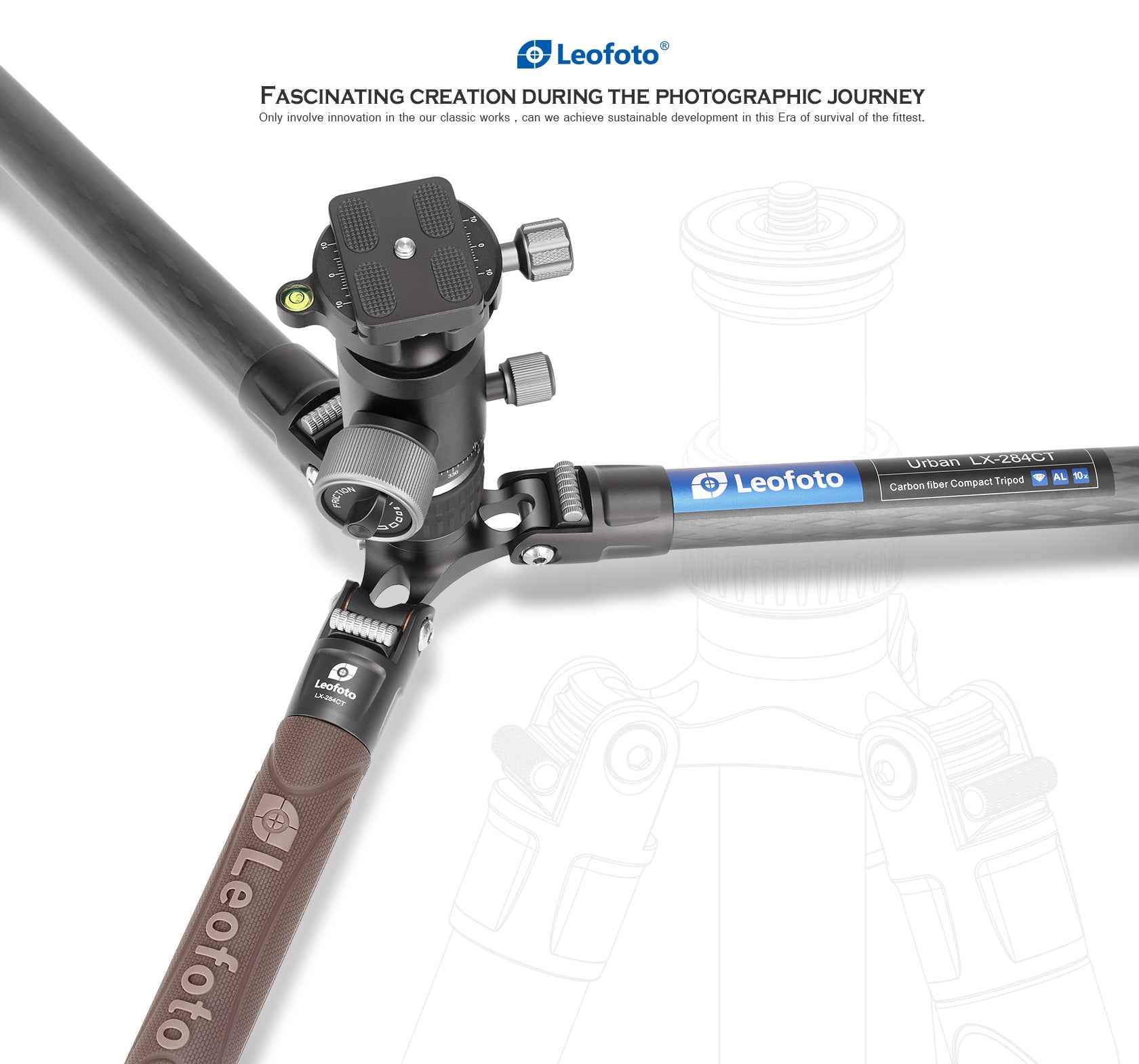 Leofoto LX-284CT + XB-38 Reversible Travel Tripod with Ball Head Set