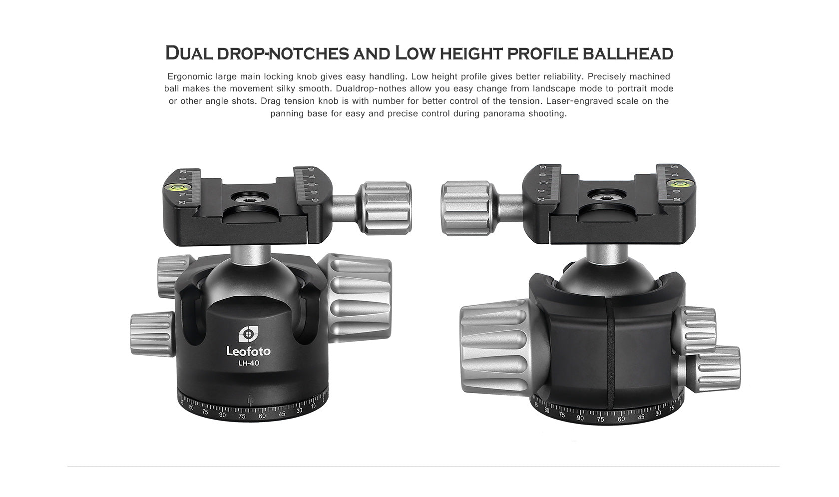 Leofoto LH-40 Low Profile Ball Head + QR Plate | Arca Compatible