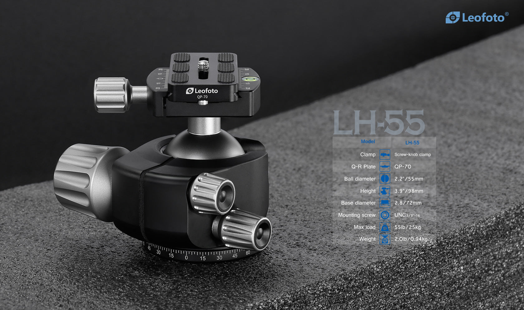 Leofoto LH-55 Low Profile Ball Head + QR Plate | Arca Compatible