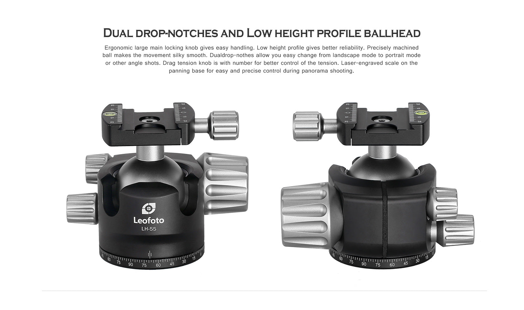 Leofoto LH-55 Low Profile Ball Head + QR Plate | Arca Compatible