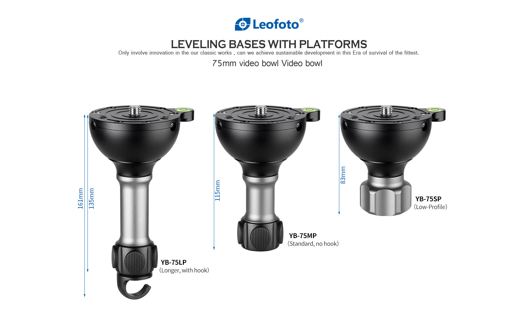 Leofoto YB-75LP / YB-75MP / YB-75SP | Leveling Base with Handle for 75mm Bowl | 3/8"