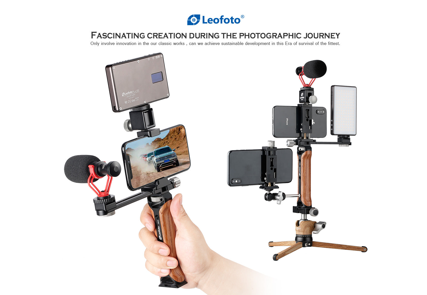 Leofoto VC-1 Mobile Video Kit with CH-2 Rosewood Handle