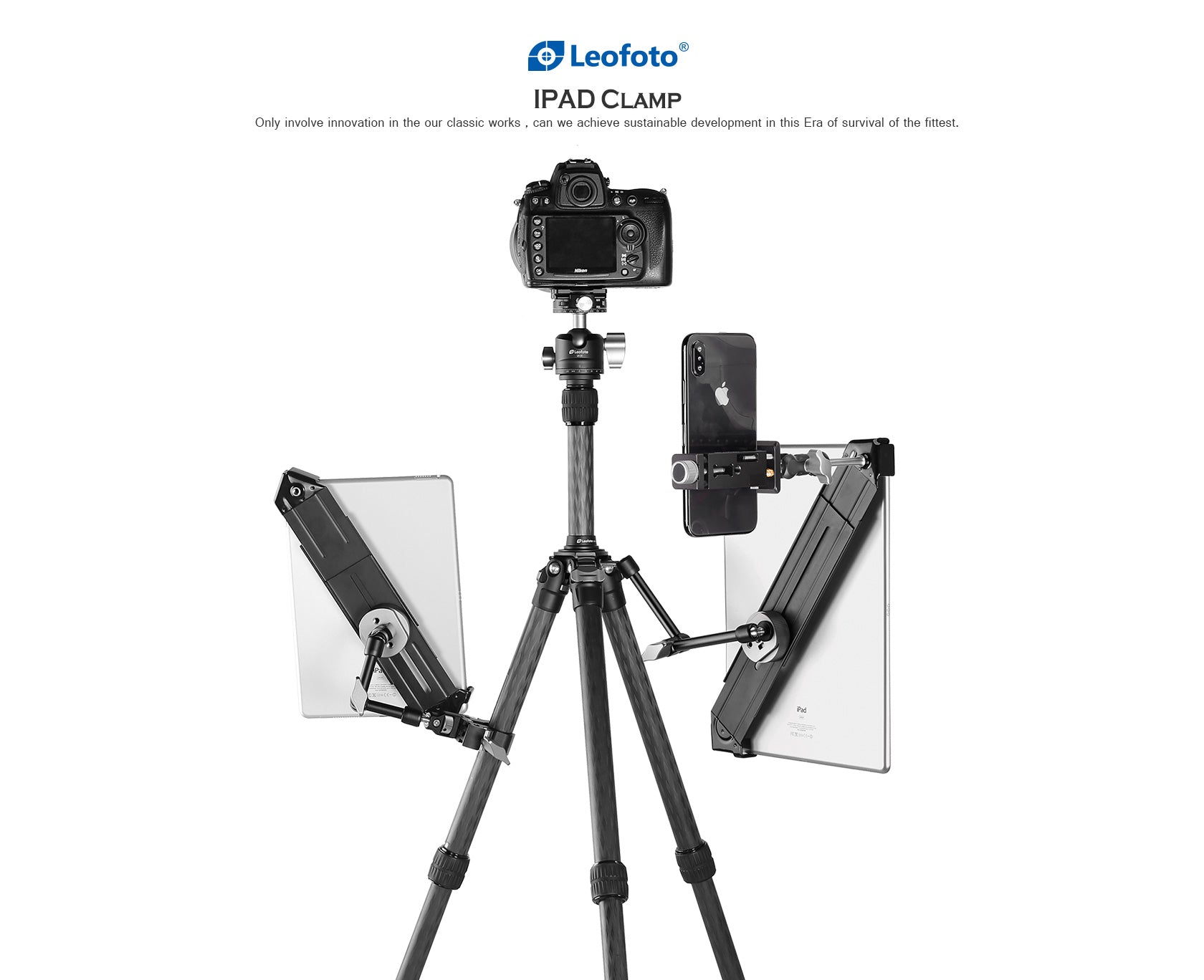 Leofoto IPC-300 / IPC-500 Adjustable Tablet Clamp for Tripod Mount Up To  14" / 19.7" Arca Compatible