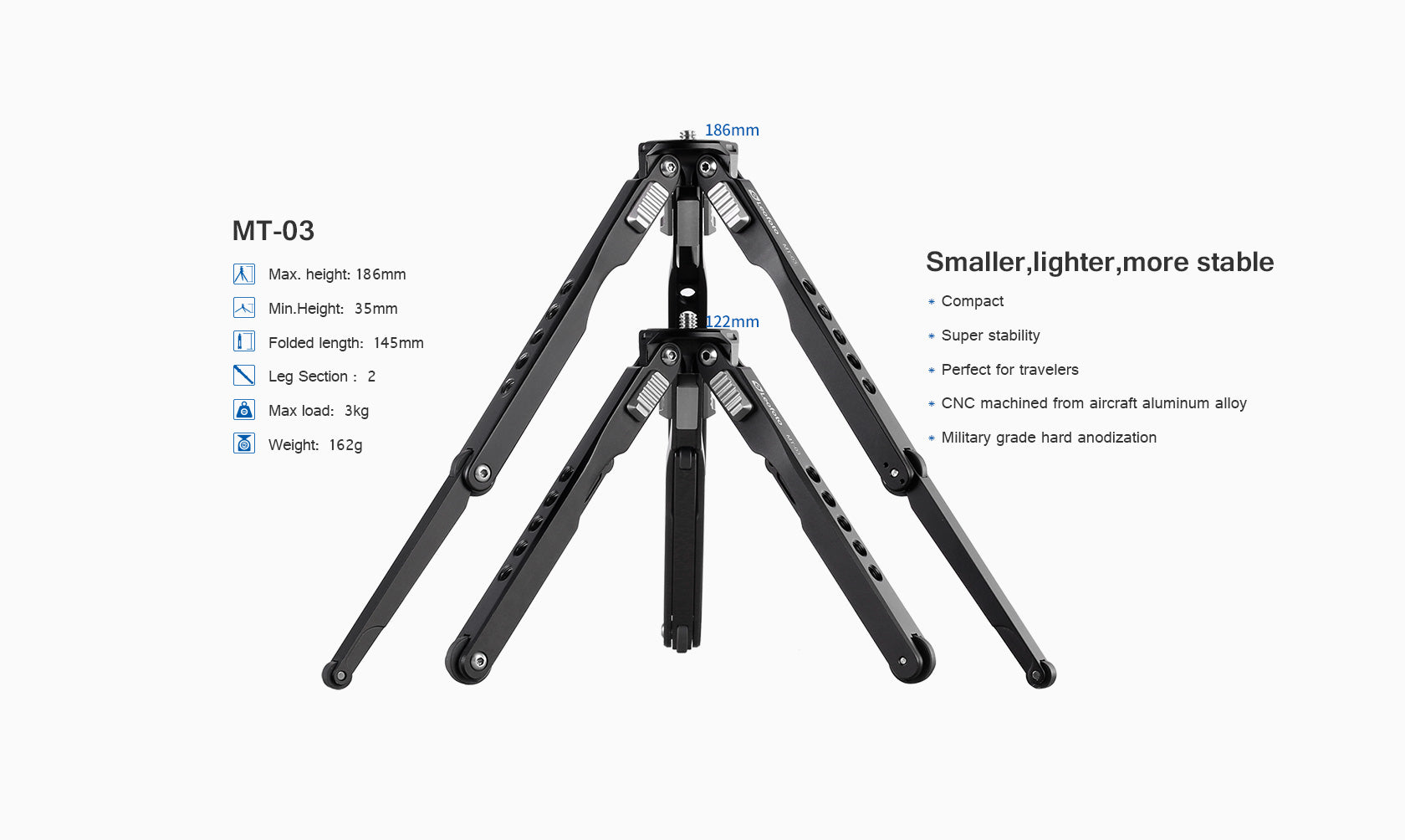 Leofoto MT-03 Folding Aluminum Mini Tripod with Bag