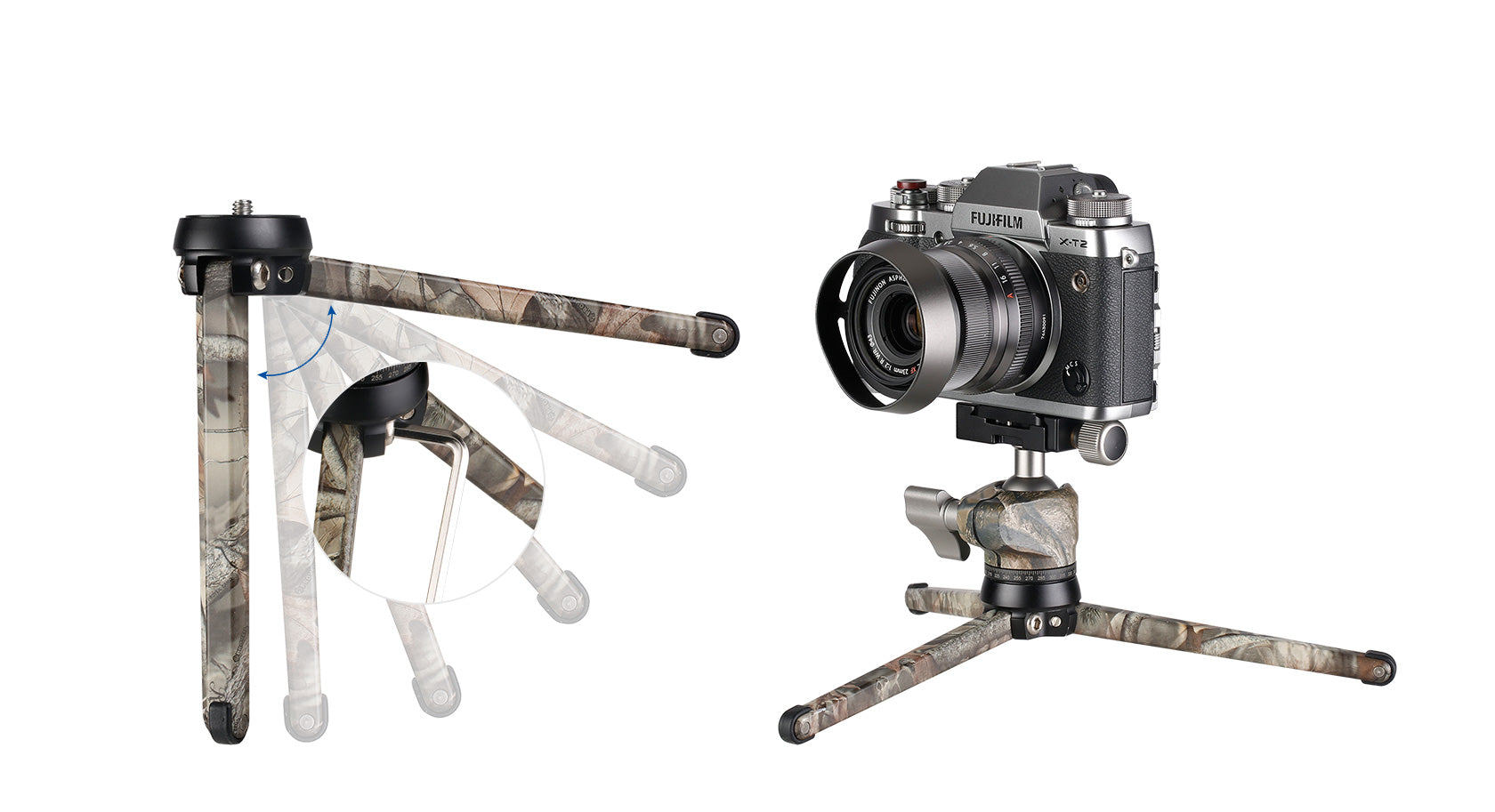 Leofoto MT-01 (Camo) + LH-25 (Camo) Table Top Tripod and Ball Head Kit | Pocket Pod Super Stable Ideal for Compact Cameras