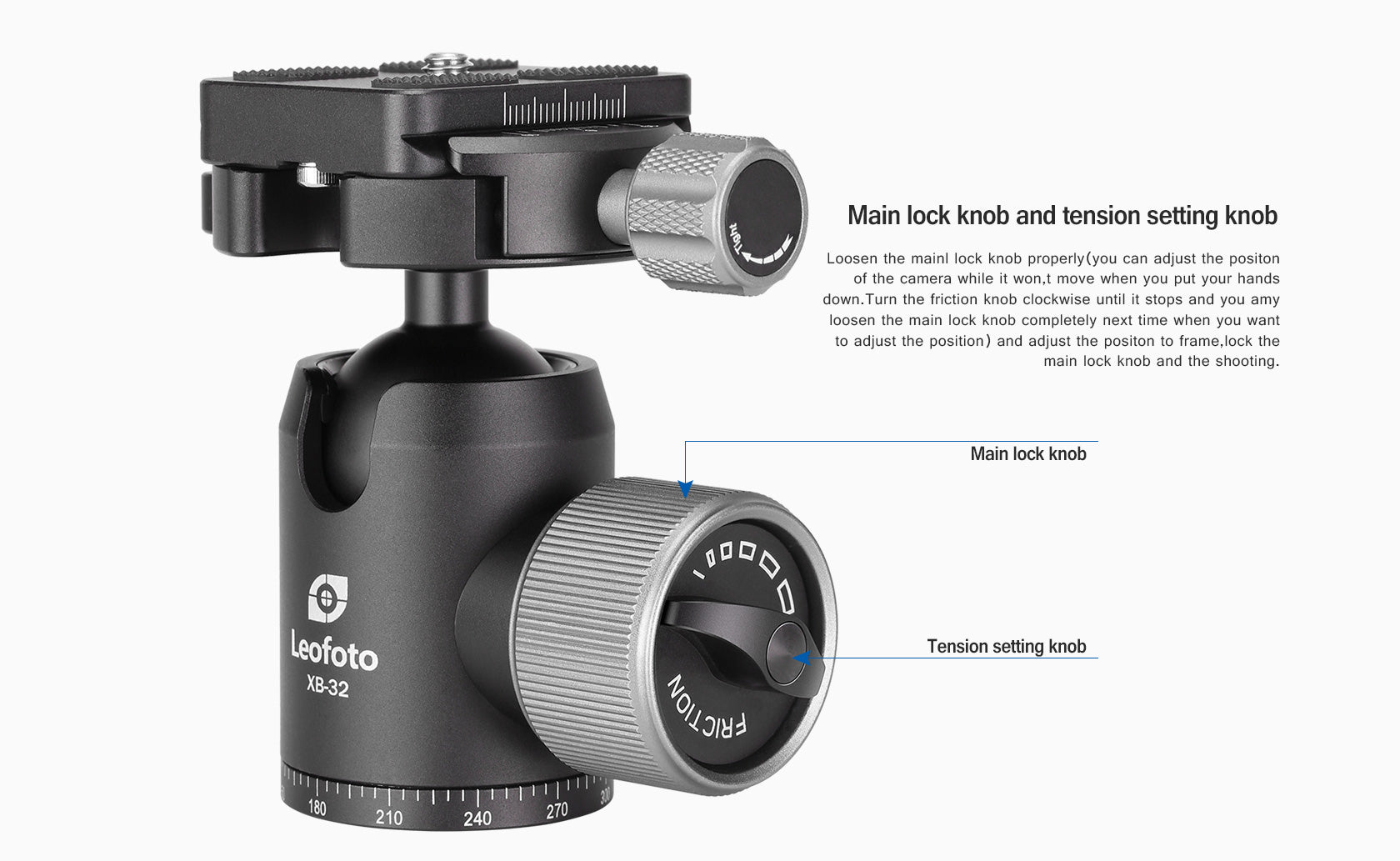 Leofoto XB-32 Ball Head With BPL-50 Quick Release Plate | Arca Compati
