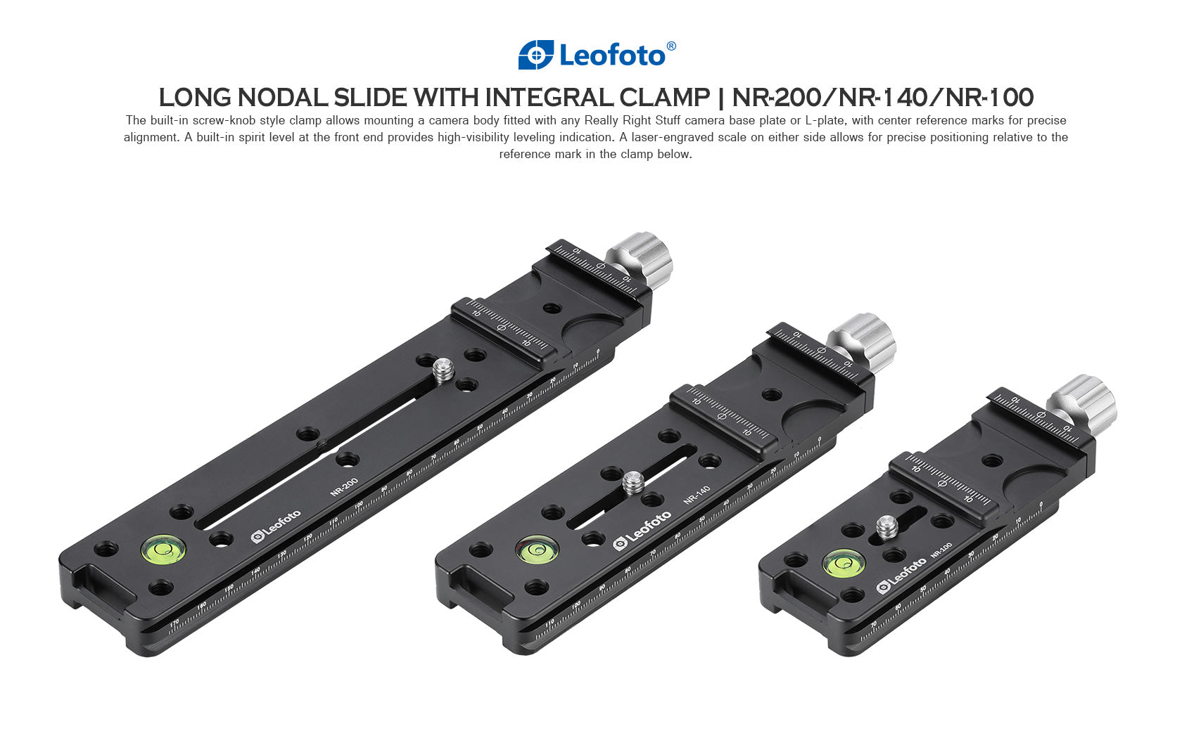 Leofoto NR-100mm /NR-140mm /NR-200mm Long Nodal Slide with Clamp