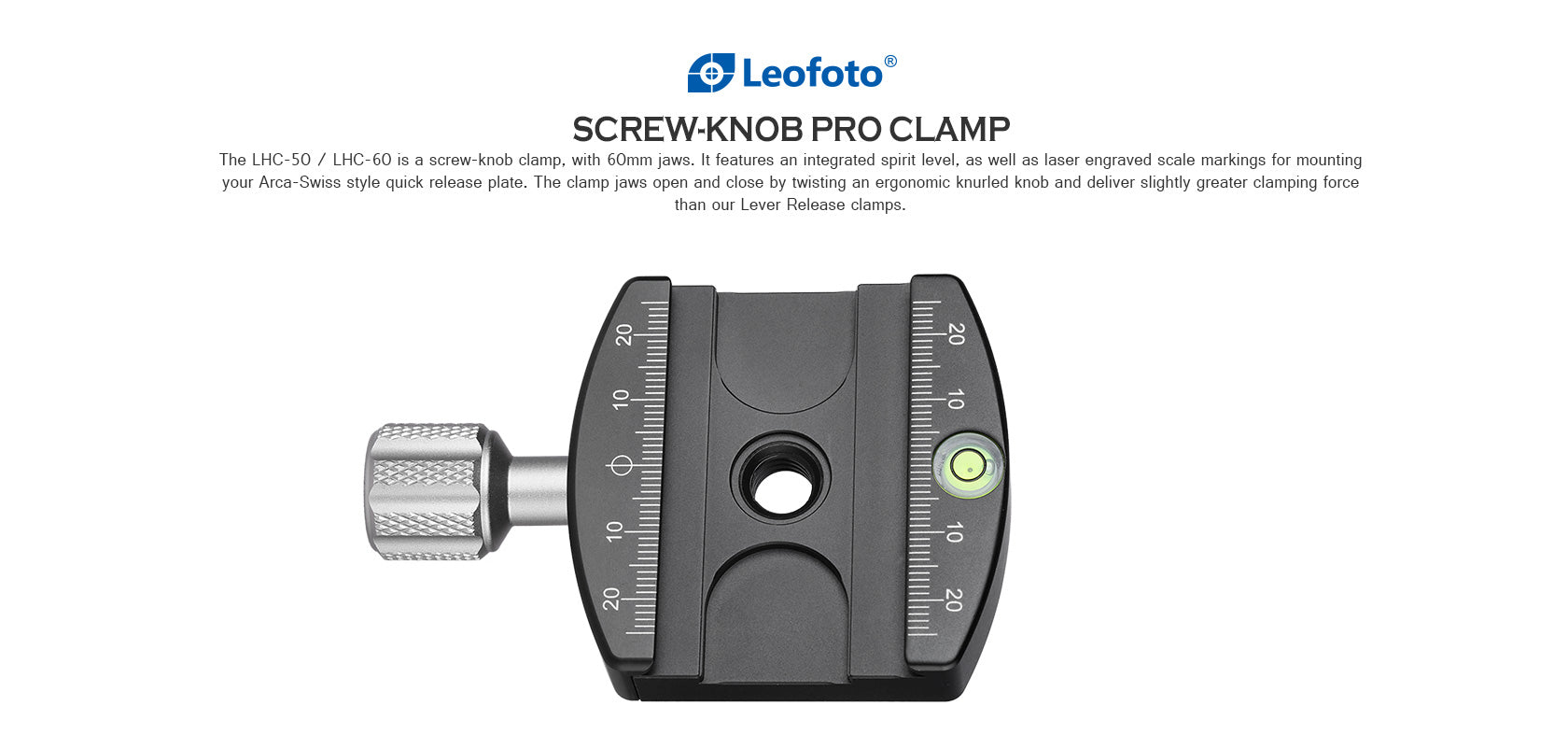 Leofoto LHC-50 / LHC-60 50mm / 60mm Screw-Knob Clamp With QP-70N 70mm Plate  Arca Compatible