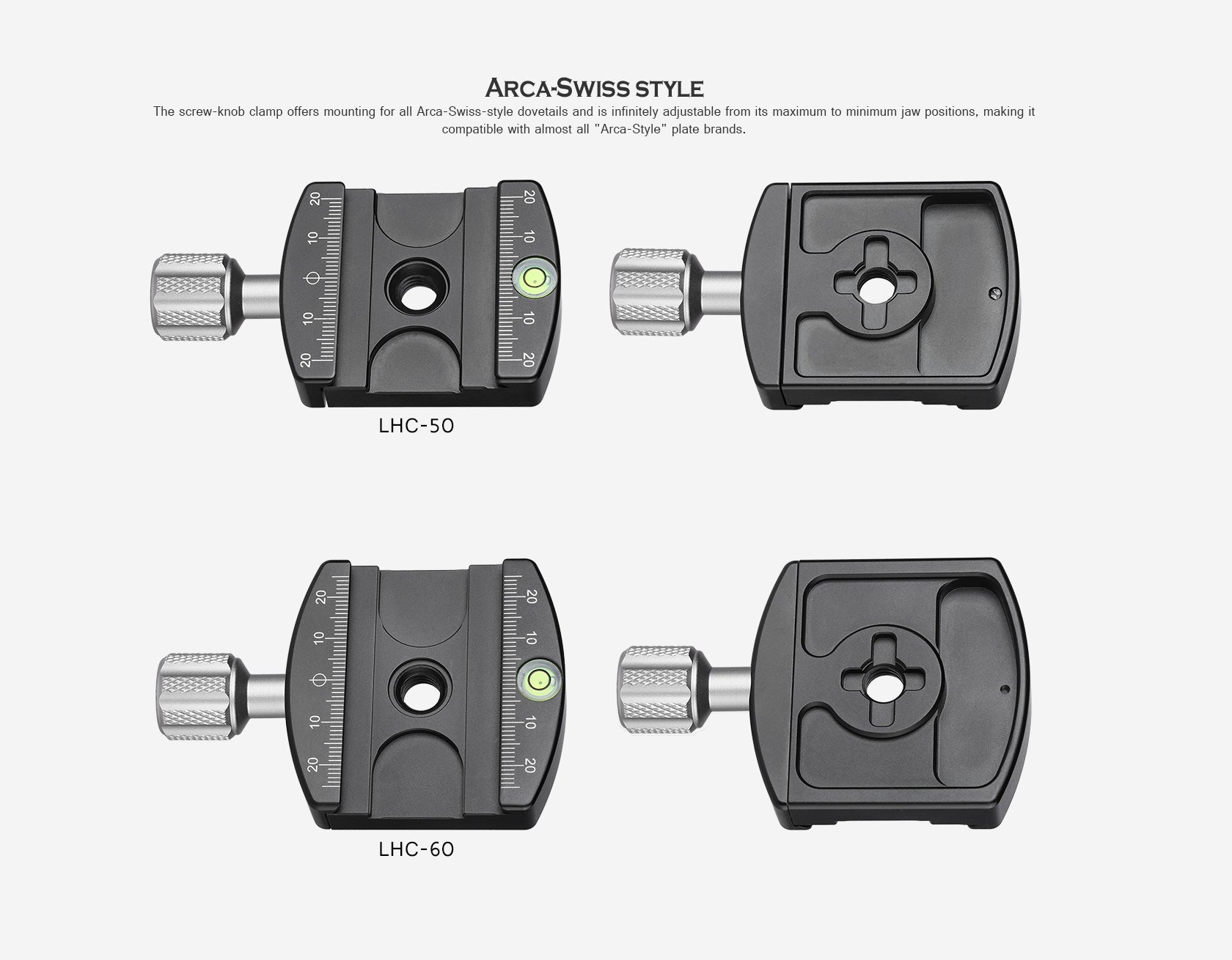 Leofoto LHC-50 / LHC-60 50mm / 60mm Screw-Knob Clamp With QP-70N 70mm Plate  Arca Compatible