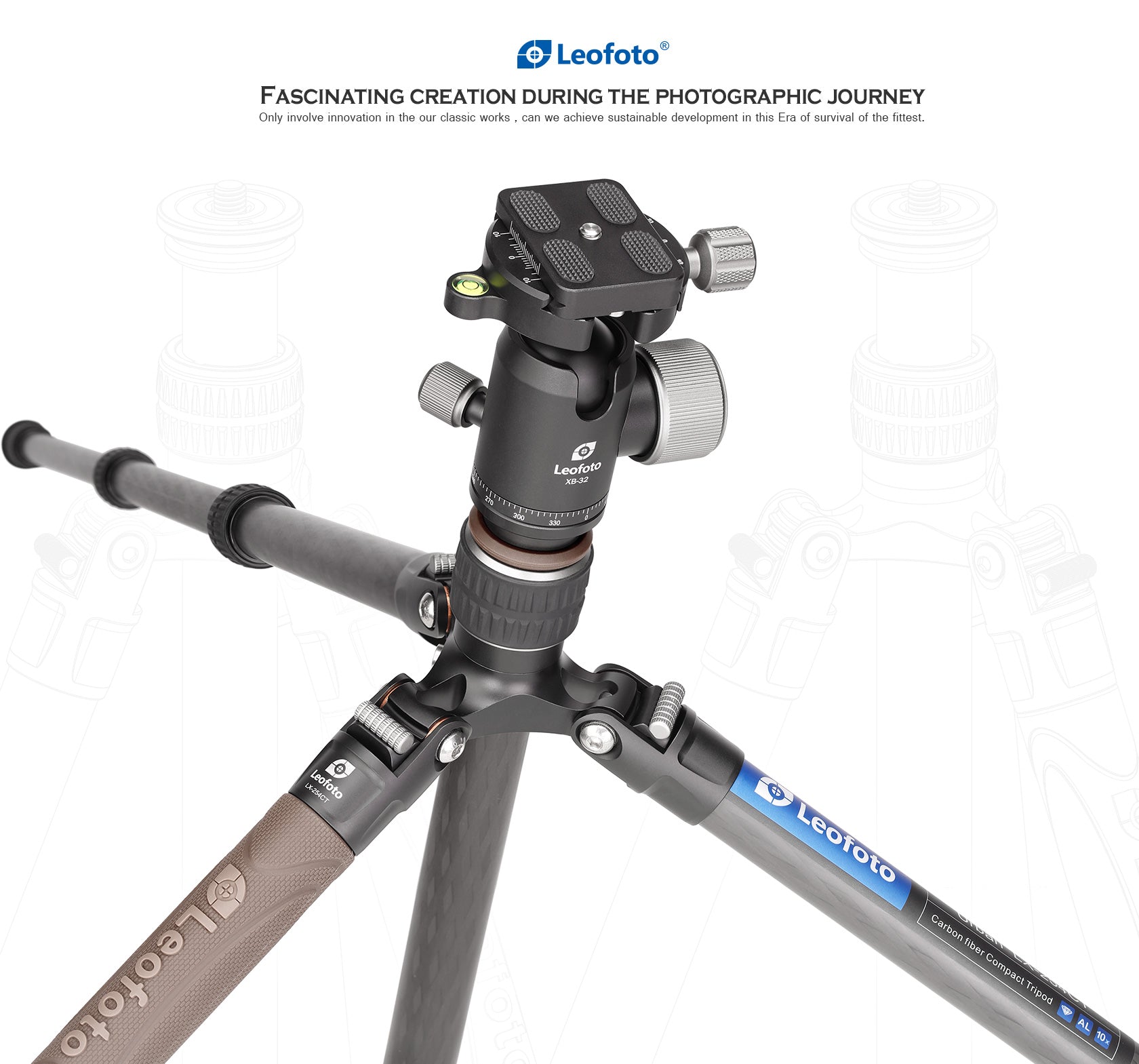 Leofoto LX-254CT + XB-32 Reversible Travel Tripod with Ball Head Set