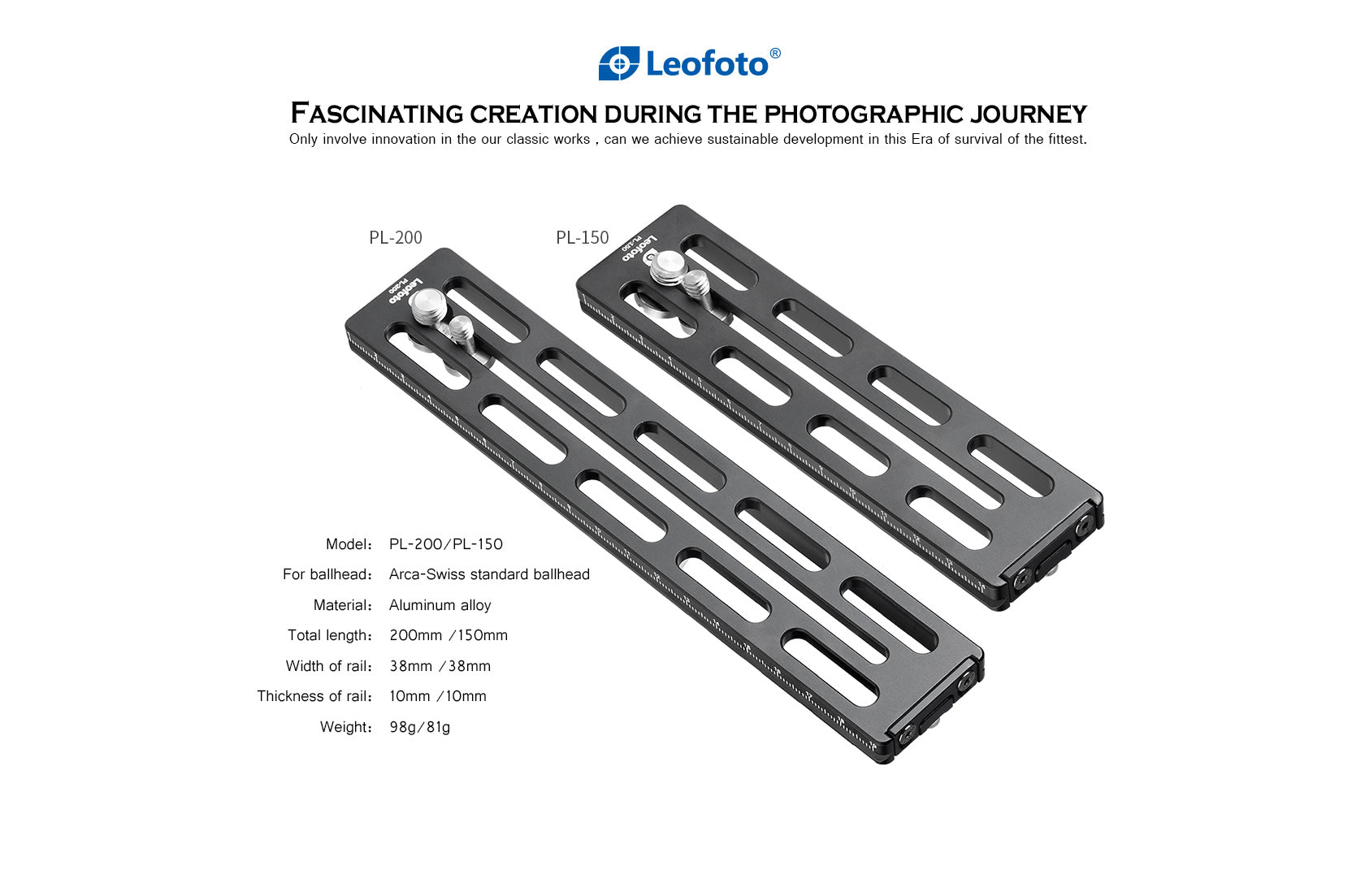 Leofoto PL-150 (150mm) / PL-200 (200mm) Long Lens Support Plate for ARCA/ Kirk
