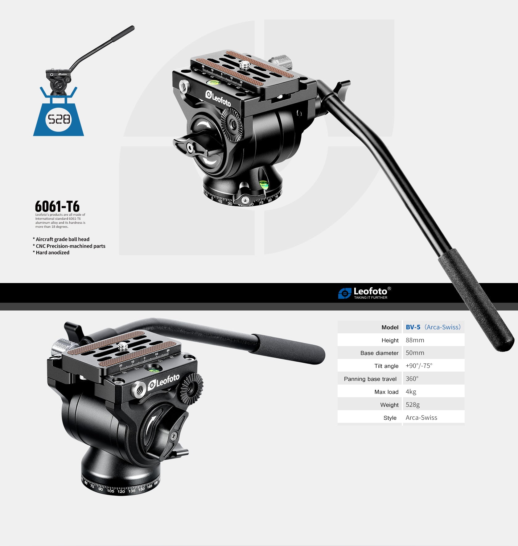 Leofoto BV-5 Mini Compact Fluid Head/ Tilt Lock Design