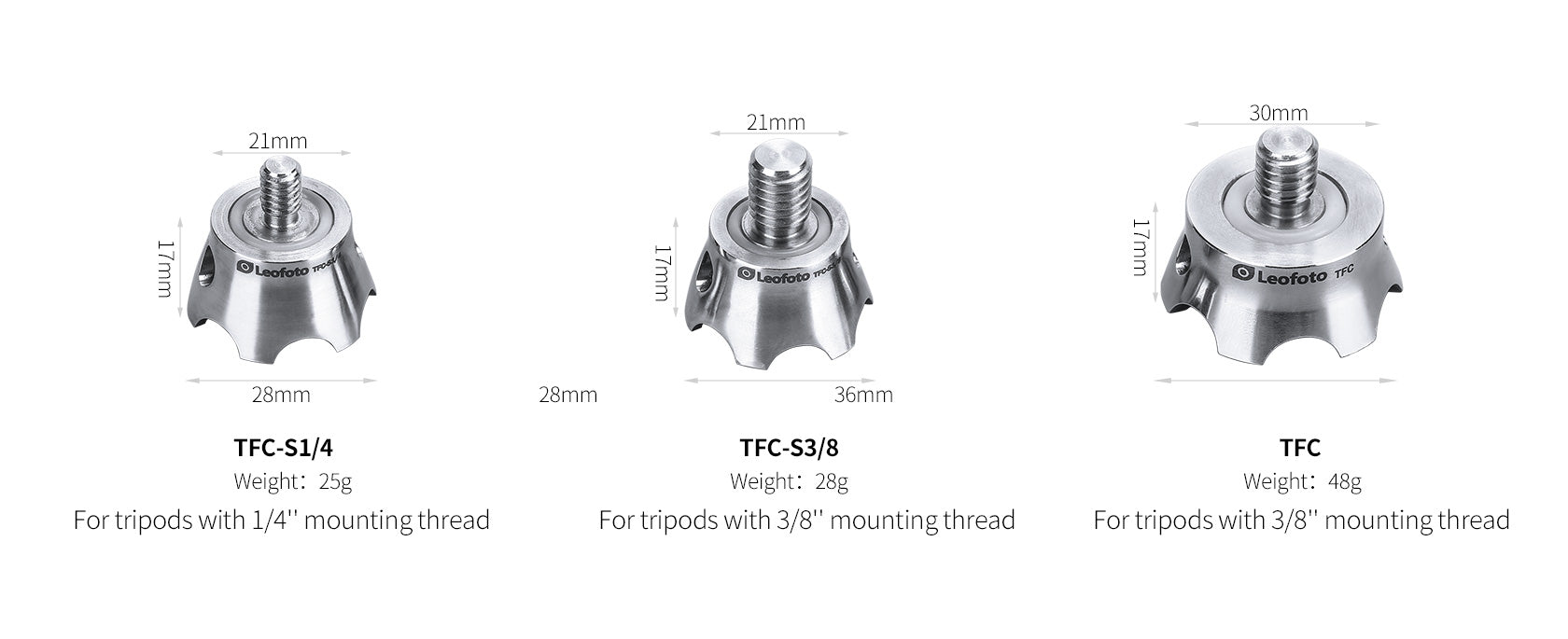 Leofoto TFC, TFC-S1/4, TFC-S3/8 | Set of 3 Tripod Claw Feet