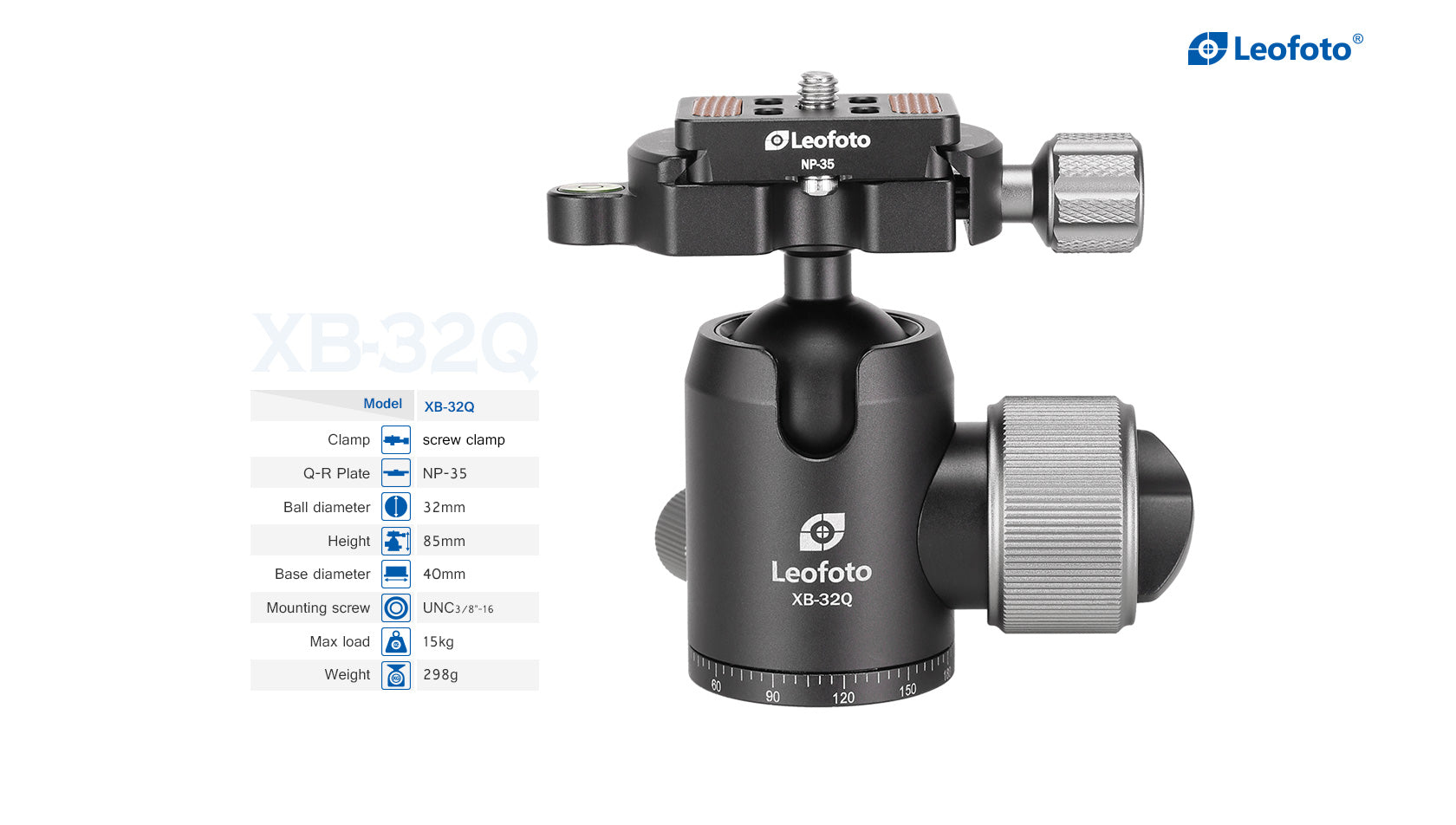 Leofoto XB-32Q Ball Head with NP-35 Quick Release Plate | Arca Compatible