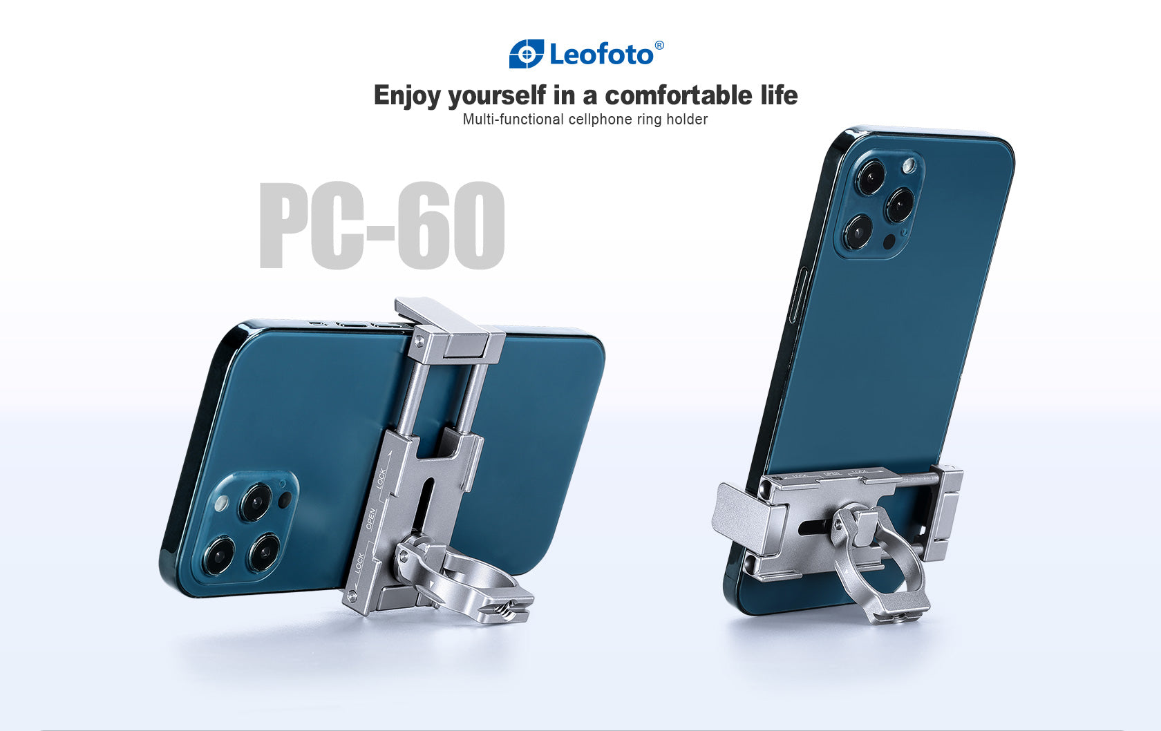 Leofoto PC-60 Mini Smartphone Clamp/Holder/Video/Selfie Stand with Arca-Compatible Dovetail in Black/Silver