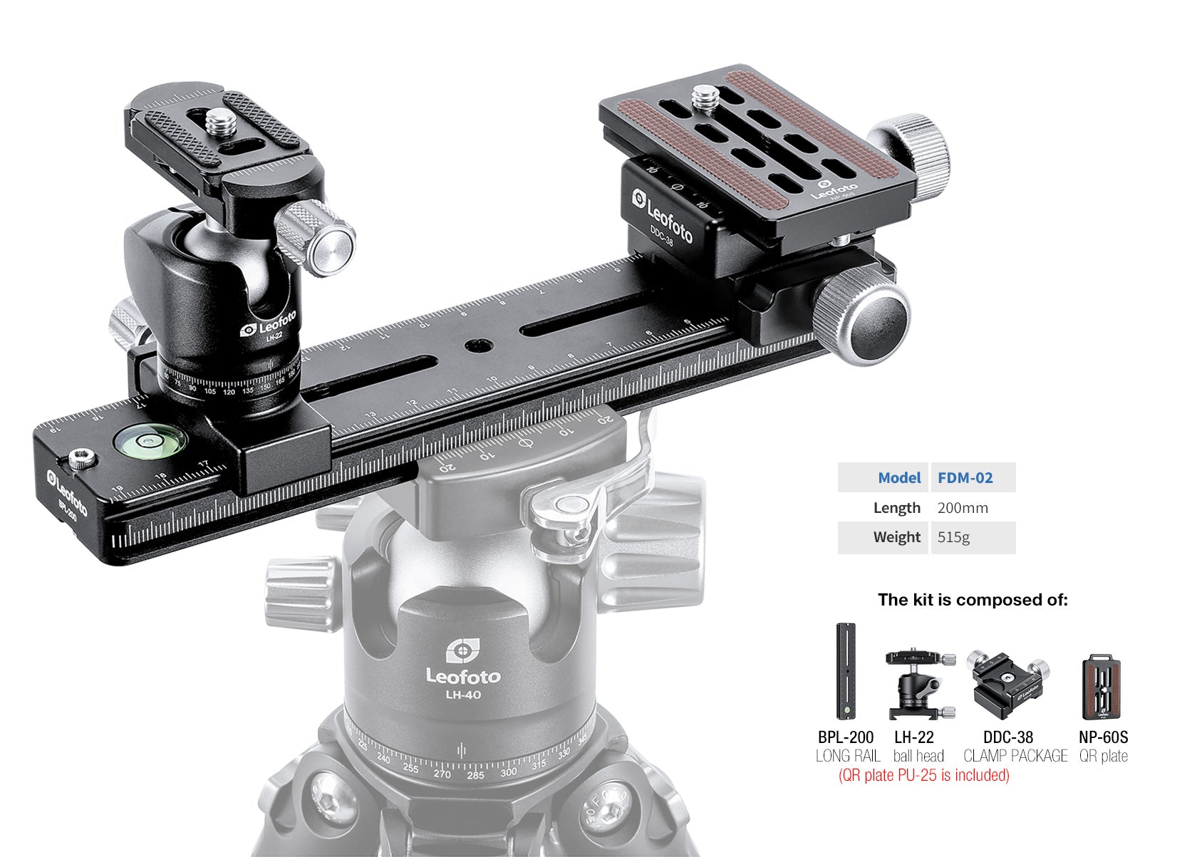 Leofoto FDM-02 Binocular Rangefinder Rail Kit | Length: 200mm