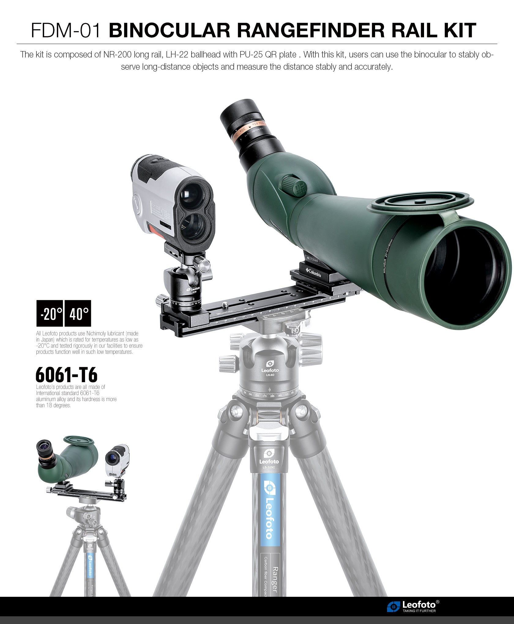 Leofoto FDM-01 Binocular Rangefinder Rail Kit | Length: 230mm