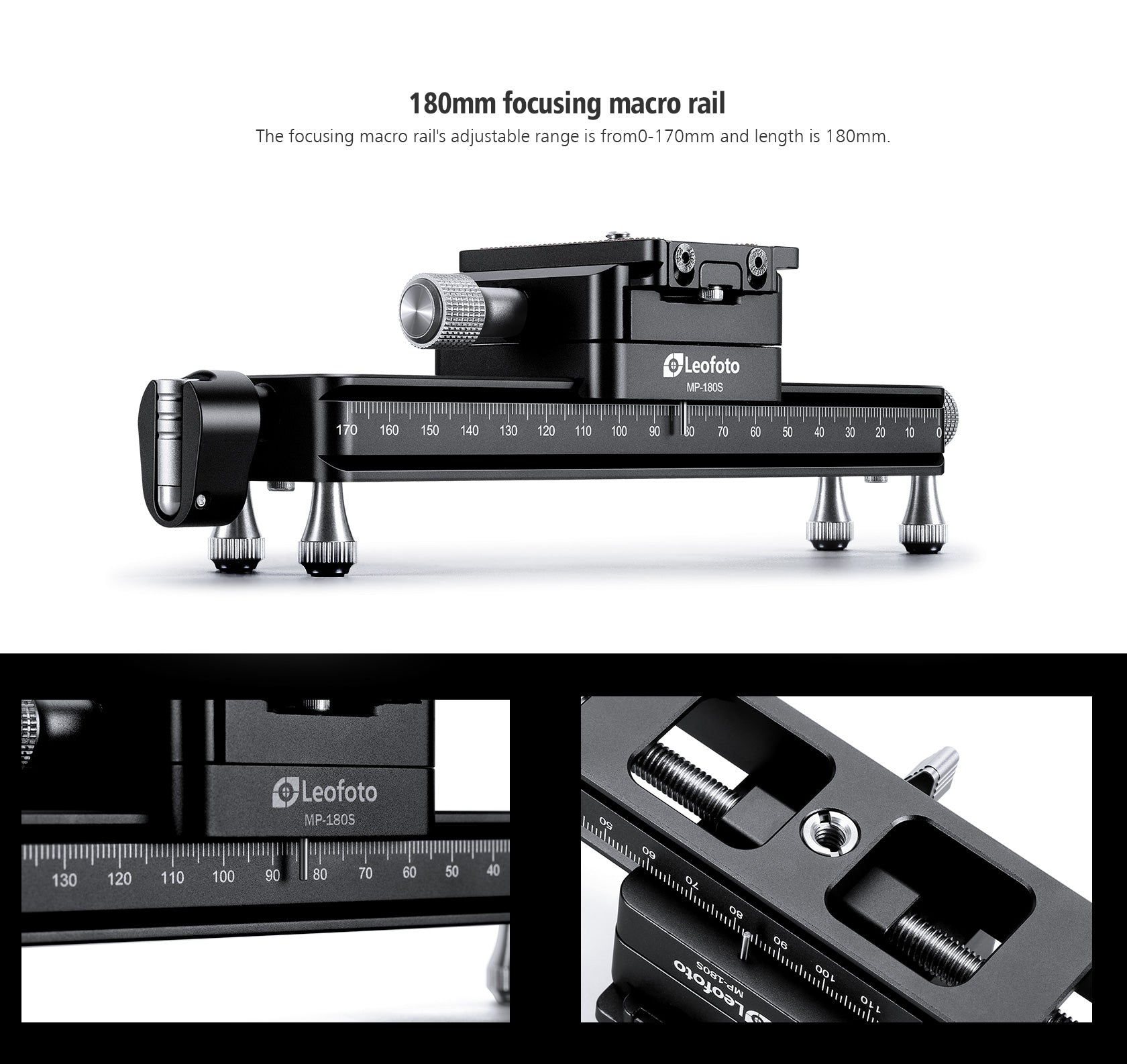 Leofoto MP-180S Macro Focusing Rail with Rotating Arca-Type QR System (7.1")