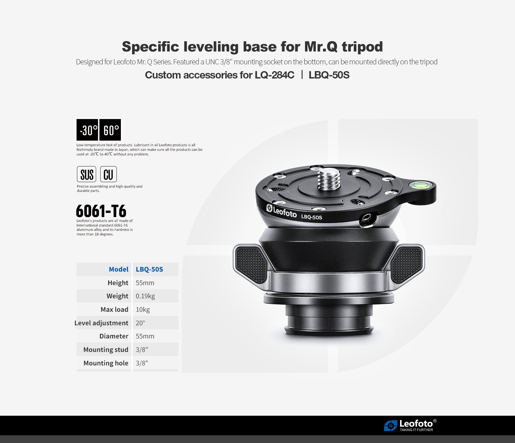 Leofoto LBQ-50S / LBQ-60S Leveling Base for LG/LQ Series Tripods