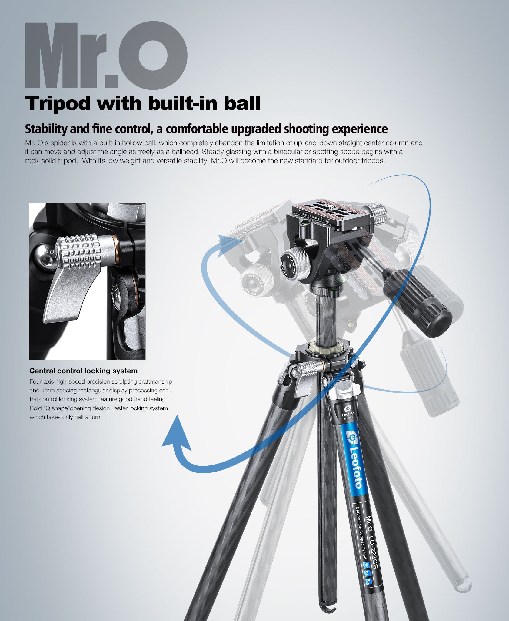 Leofoto LO-223CS/LO-224CS + SW-02 Carbon Fiber Tripod + 2-Way Pan Head