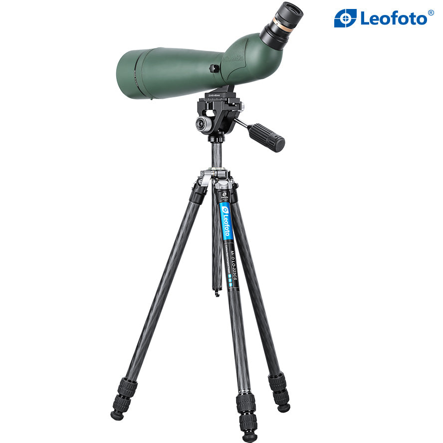 Leofoto LO-223CS/LO-224CS + SW-02 Carbon Fiber Tripod + 2-Way Pan Head Kit for Binoculars | 22 lb Max Load