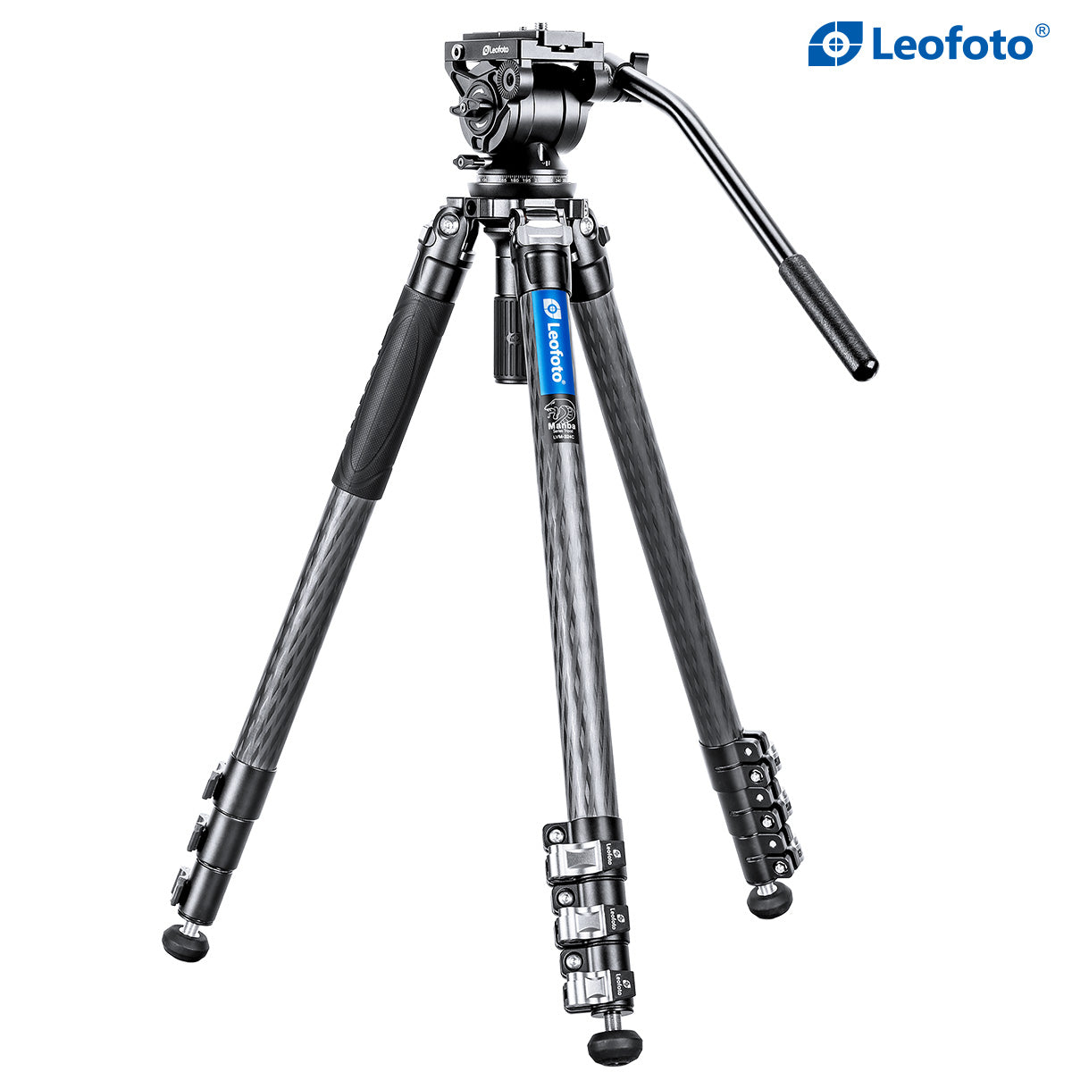 Leofoto LVM-324C+BV-10 4-Section Carbon Fiber Video Tripod with Fluid Head Set | 75mm Integrated Bowl with Leveling Base and Handle