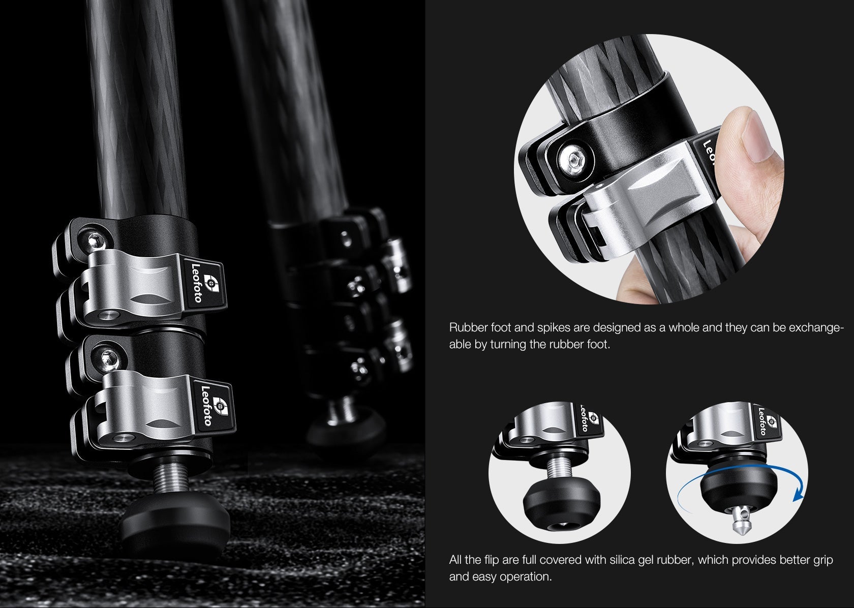 Leofoto LV-323C 3-Section Carbon Fiber Video Tripod / Built-In Hollow Ball and Flip Leg Locks