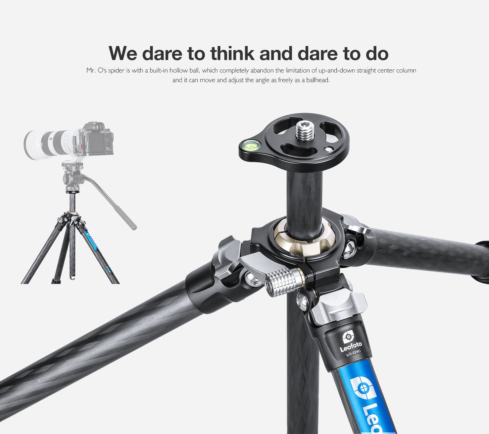 Leofoto LO-224C+BV-1 Video Tripod Kit with Built-in Hollow Ball & Bag