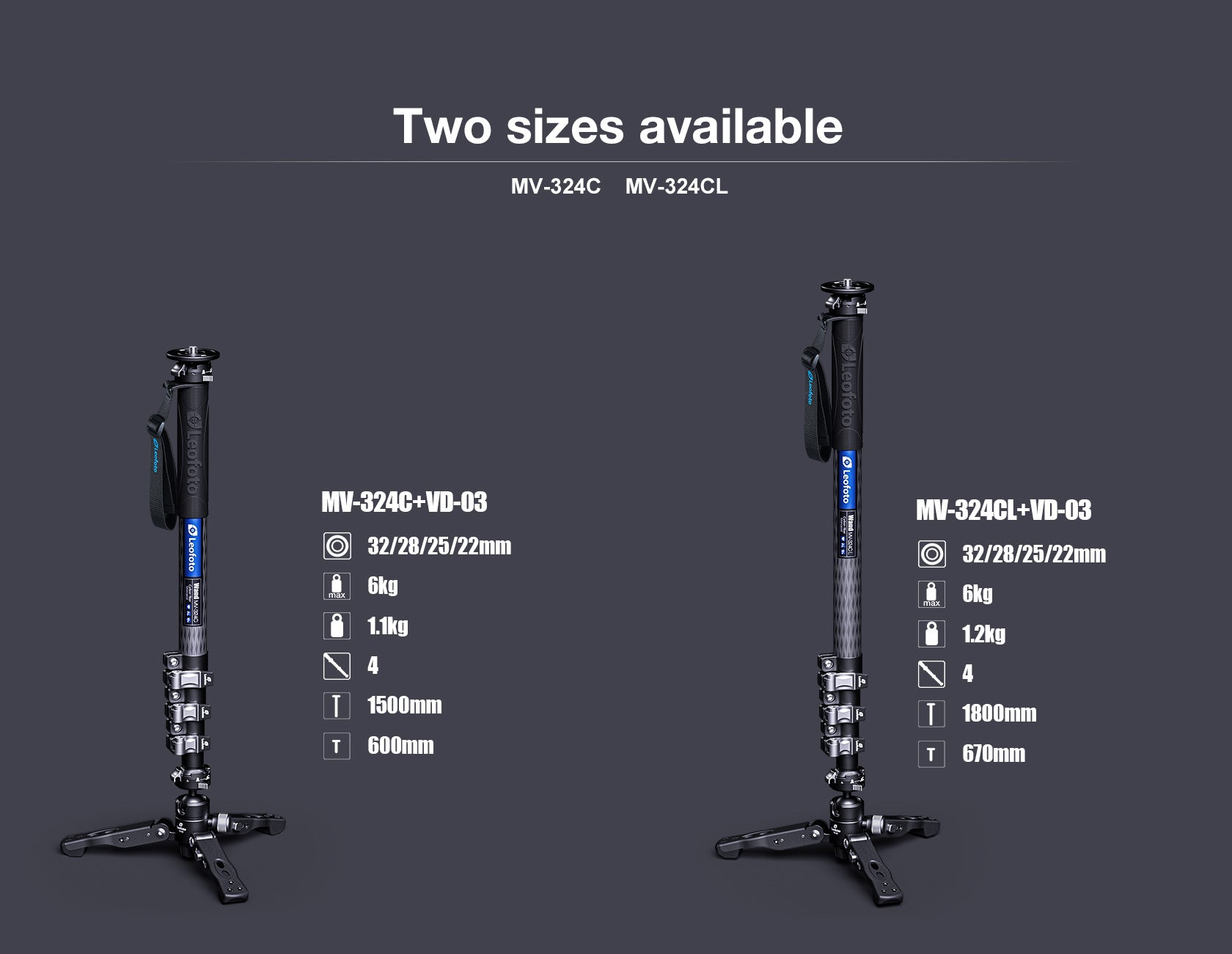 Leofoto MV-324C + VD-03 Video Monopod System with Base Support Kit