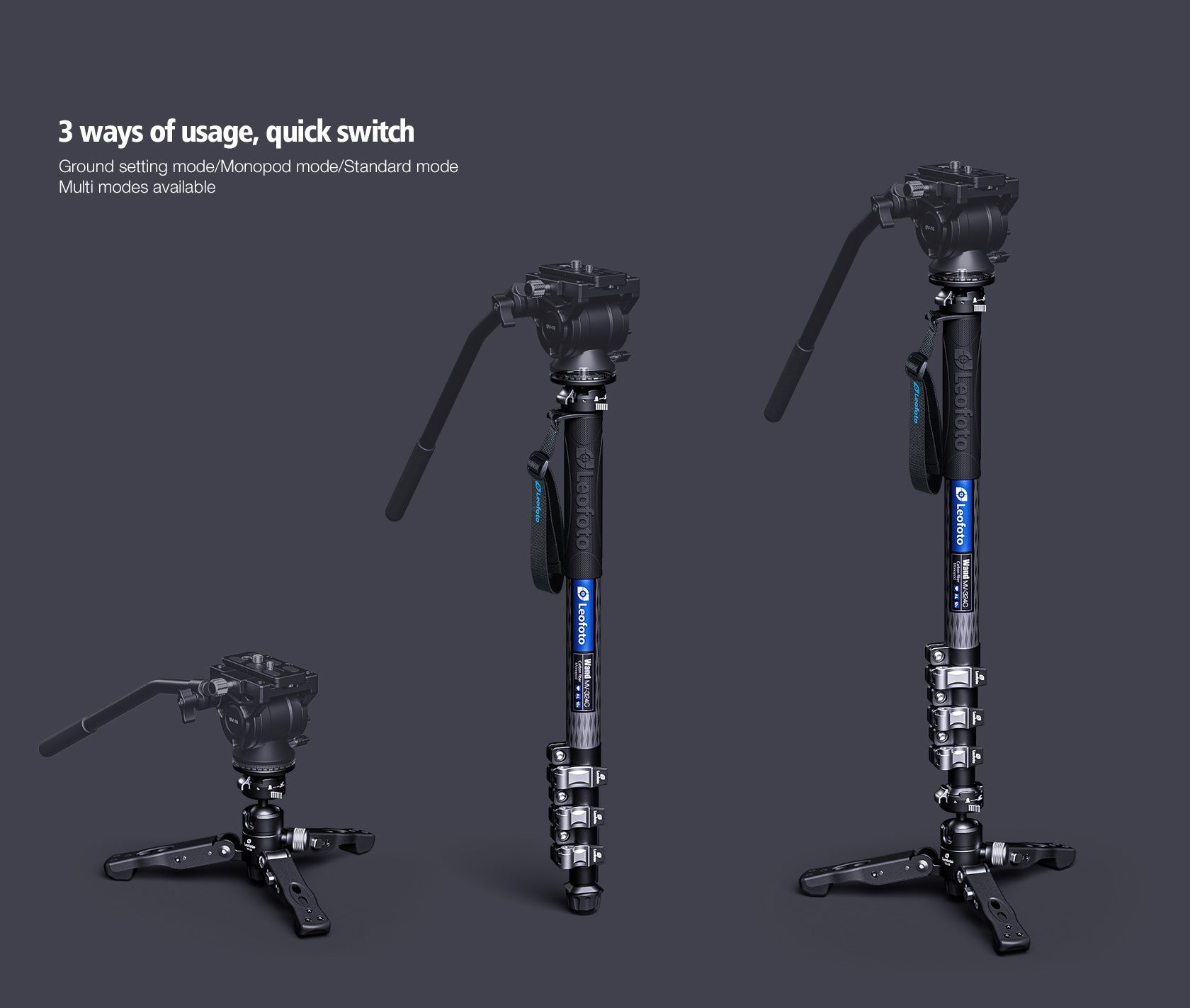 Leofoto MV-324C + VD-03 Video Monopod System with Base Support Kit