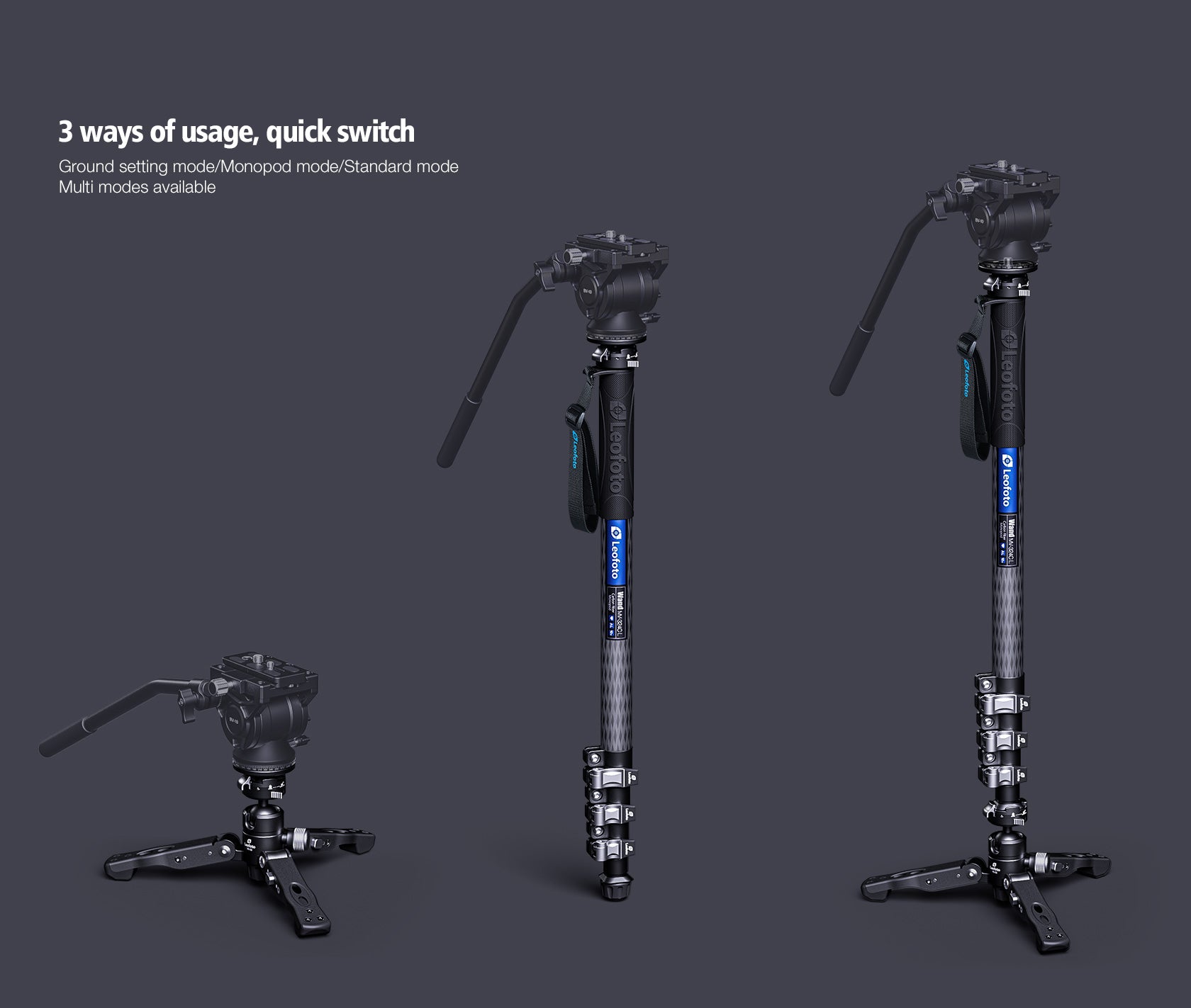 Leofoto MV-324C + VD-03 + BV-10 Video Monopod System with Base Support Kit and Fluid Video Head