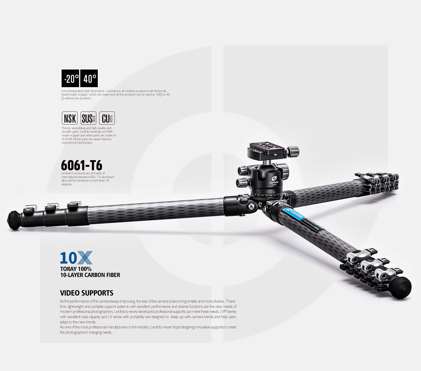 Leofoto LSR-324C+LH-40/LR Ranger Series Tripod with Ball Head Set | Fl