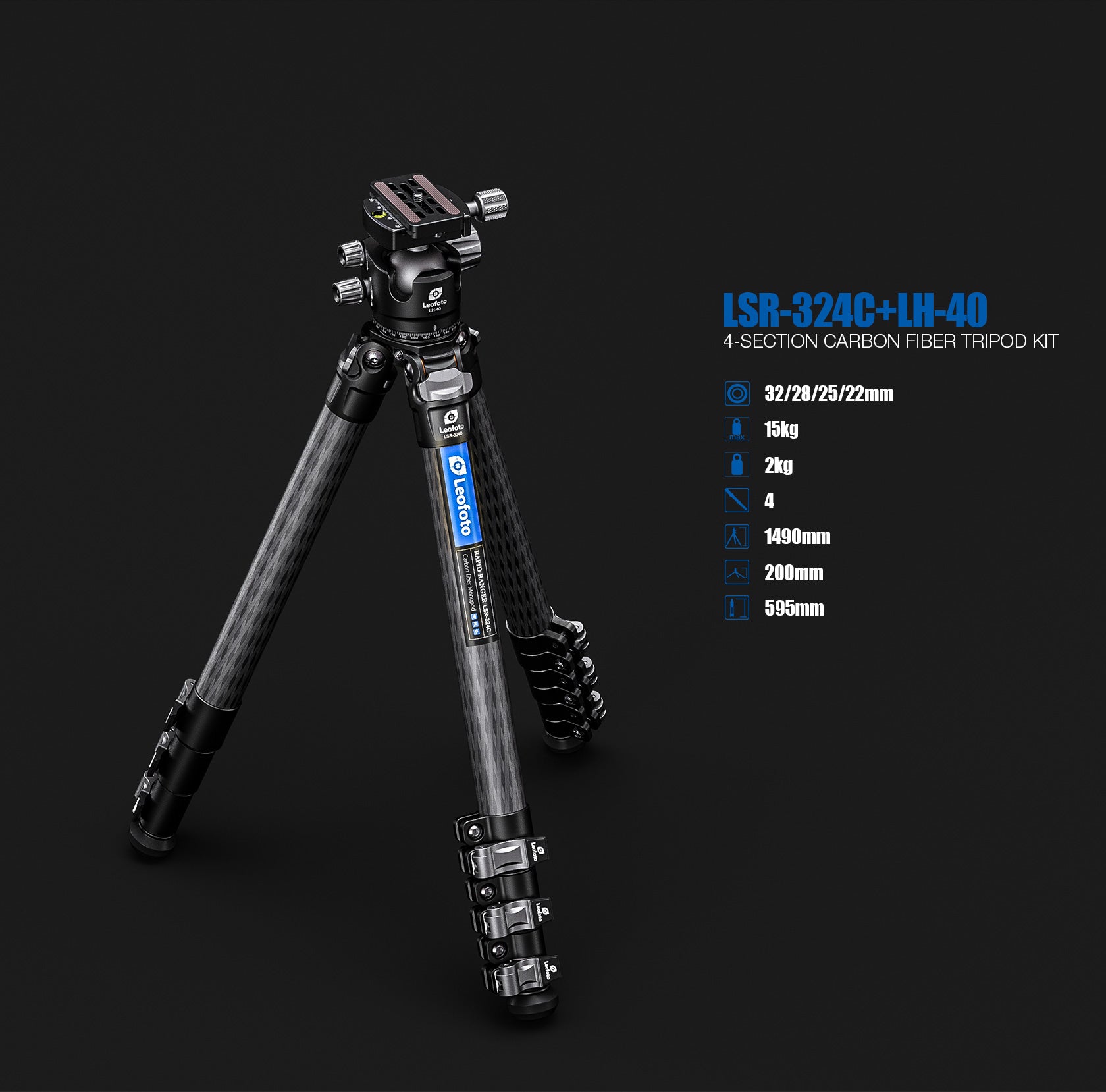 Leofoto LSR-324C+LH-40/LR Ranger Series Tripod with Ball Head Set | Flip  Leg Lock Ver.