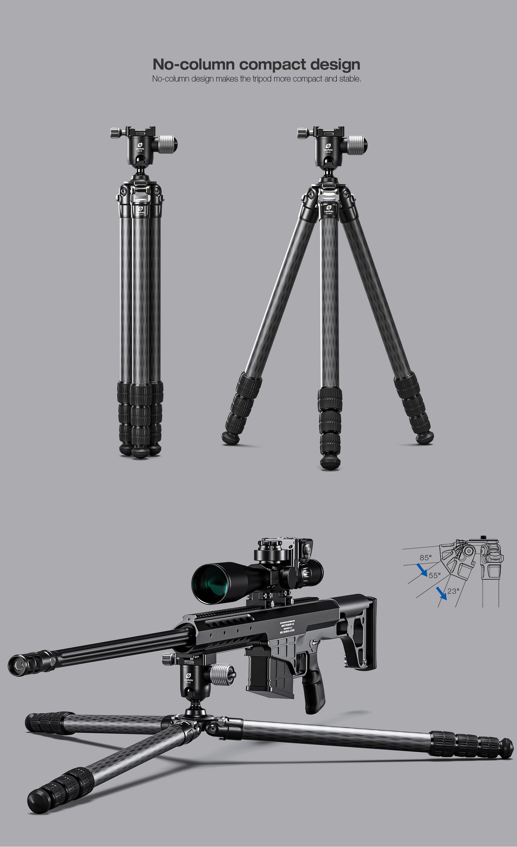 Leofoto SA Rifle Tripod + MG-40 Precision-Lock Ball Head Set (Max Load: 33-44lbs)
