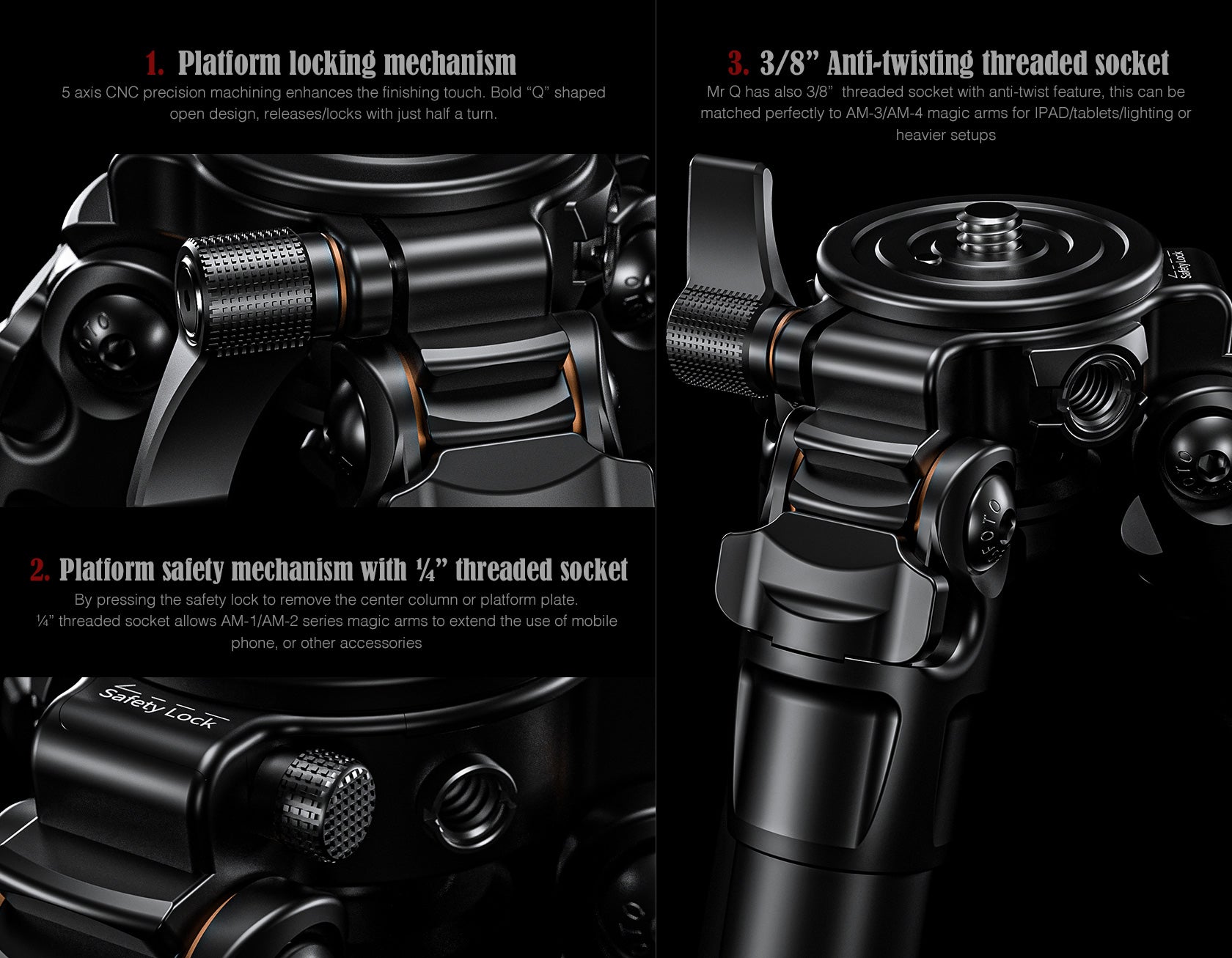 Leofoto LG-284C+LH-36(Black) Premium Carbon Fiber Tripod Set with Quick Swap Center Column and Platform | Anti-Corrosion Titanium Spikes