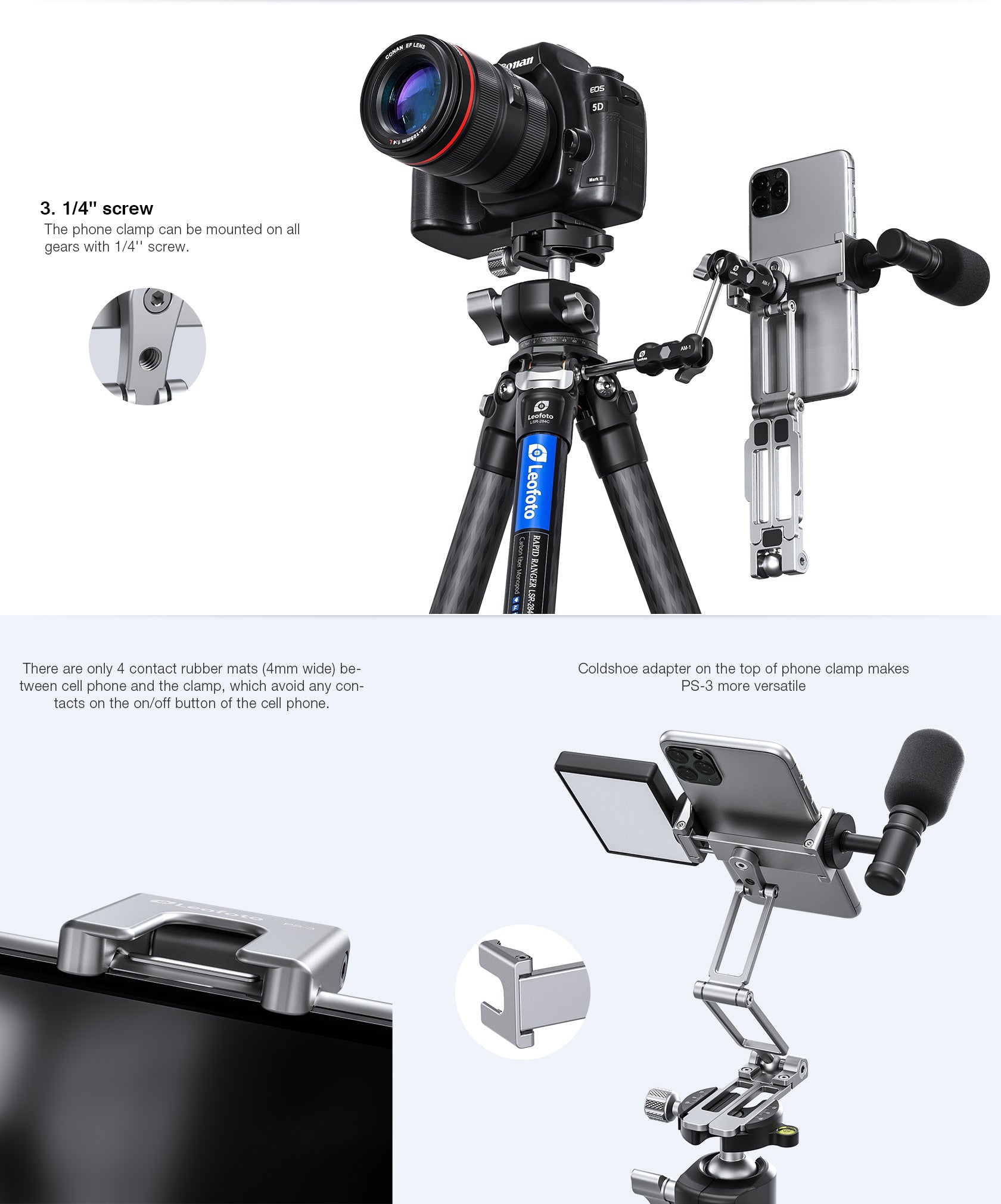 Leofoto PS-4 Multi-functional Foldable Cellphone Stand with Arca-Compa