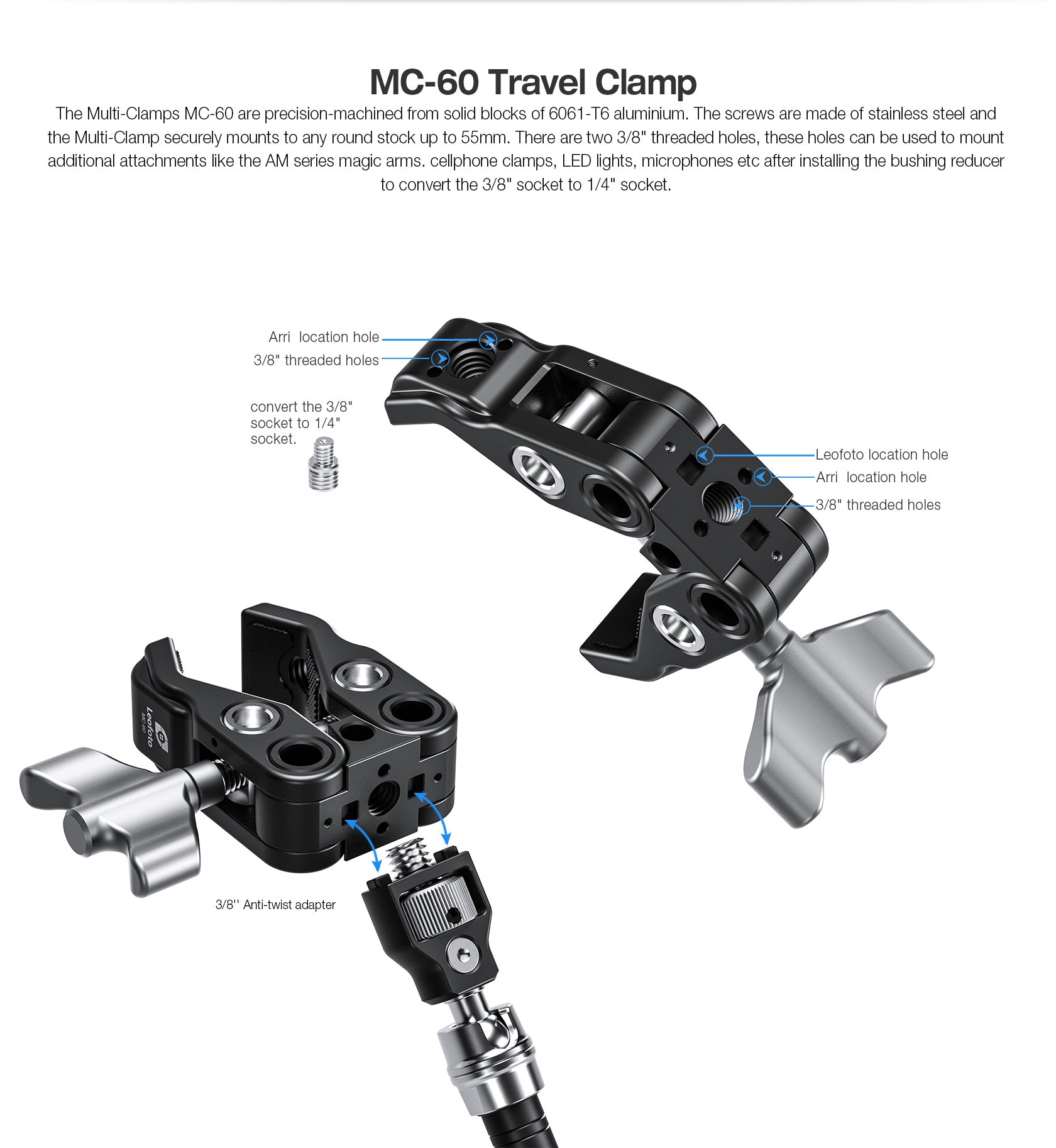 mon iboc pro フレームセット＋オマケ Leofoto AM-7 Magic Arm + MC-60 Clamp + GMC-01 Clamp Set for Kestrel We