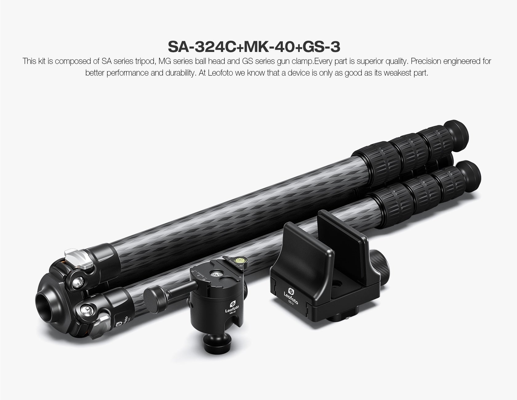 Leofoto SA Rifle Tripod + MK-40 Head + GS-3 Rifle Clamp Set (Max Load: 33-44lbs)