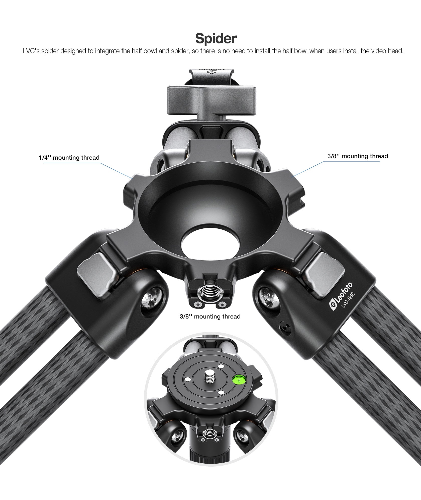 Leofoto LVC-193C+BV-15 Dual-Tube Video Tripod with Fluid Head Set | 75