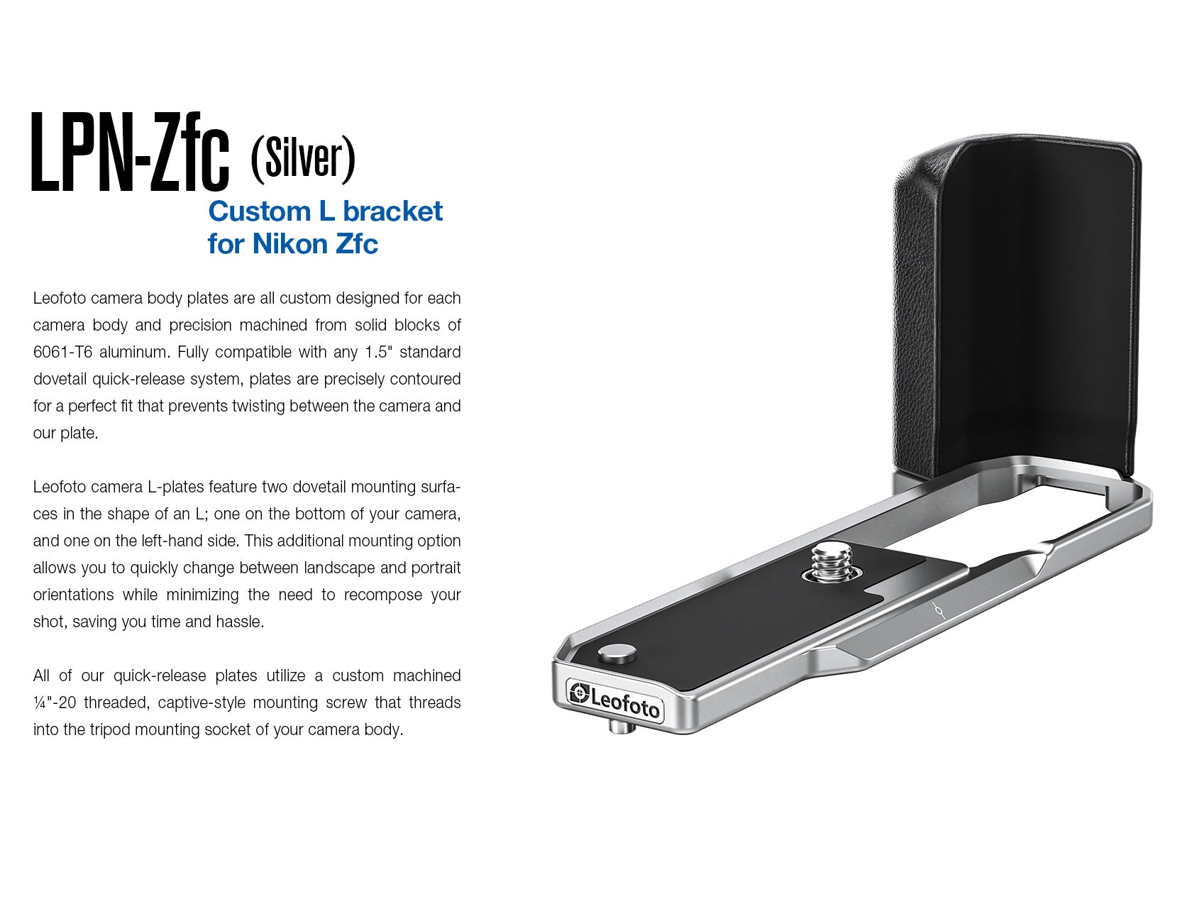 Leofoto LPN-Zfc L Plate for Nikon Zfc | Arca Compatible (Black / Silve