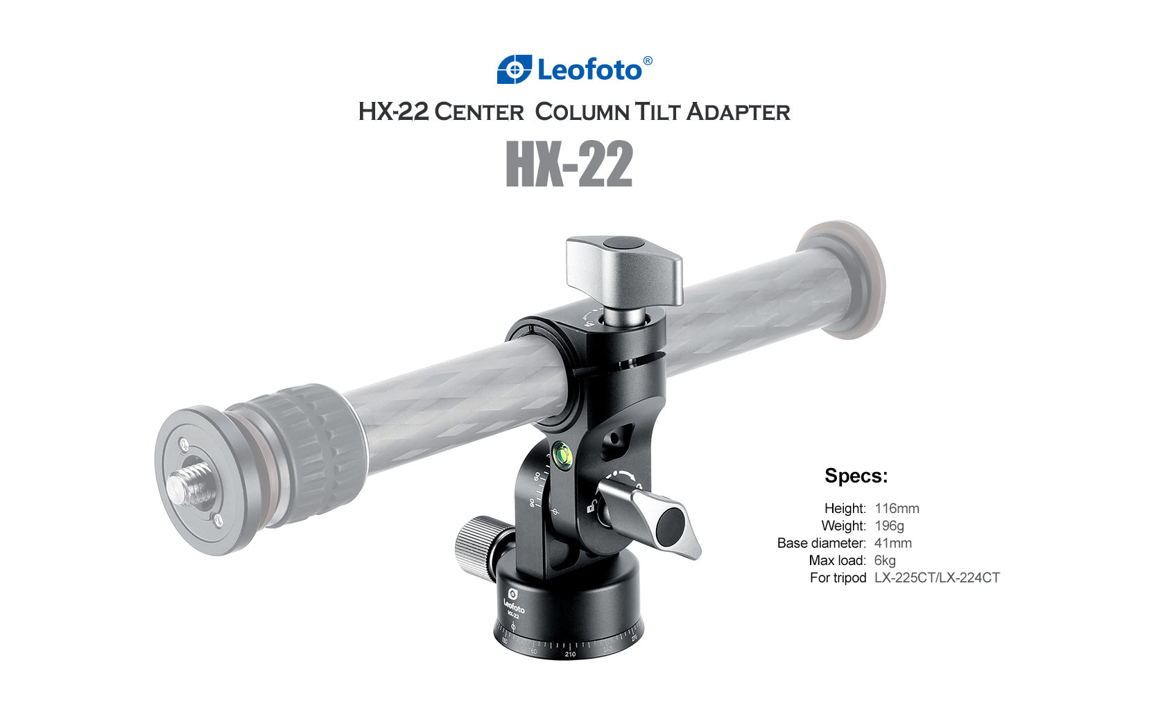 Leofoto HX-22/ HX-25/ HX-28/ HX-32 HX Series Center Column Tilt Adapter for  LX Series Tripods | 1/4