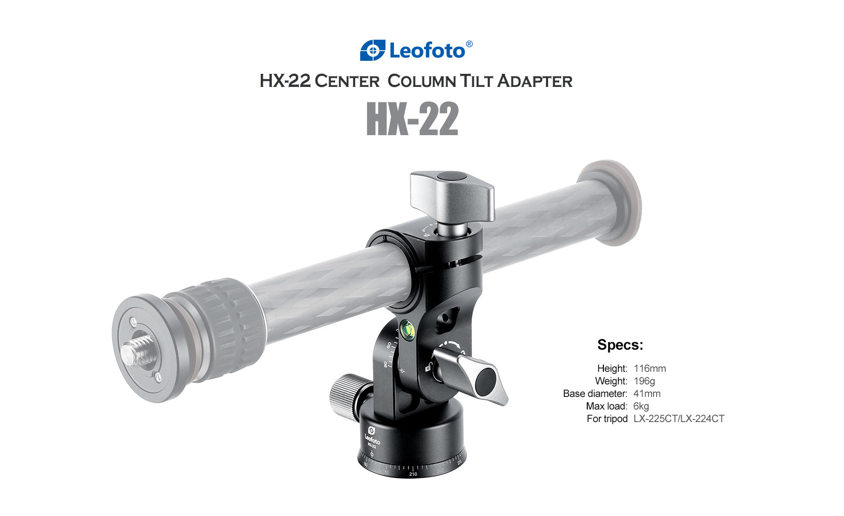 Leofoto HX-22/ HX-25/ HX-28/ HX-32 HX Series Center Column Tilt Adapter for LX Series Tripods | 1/4" + 3/8"
