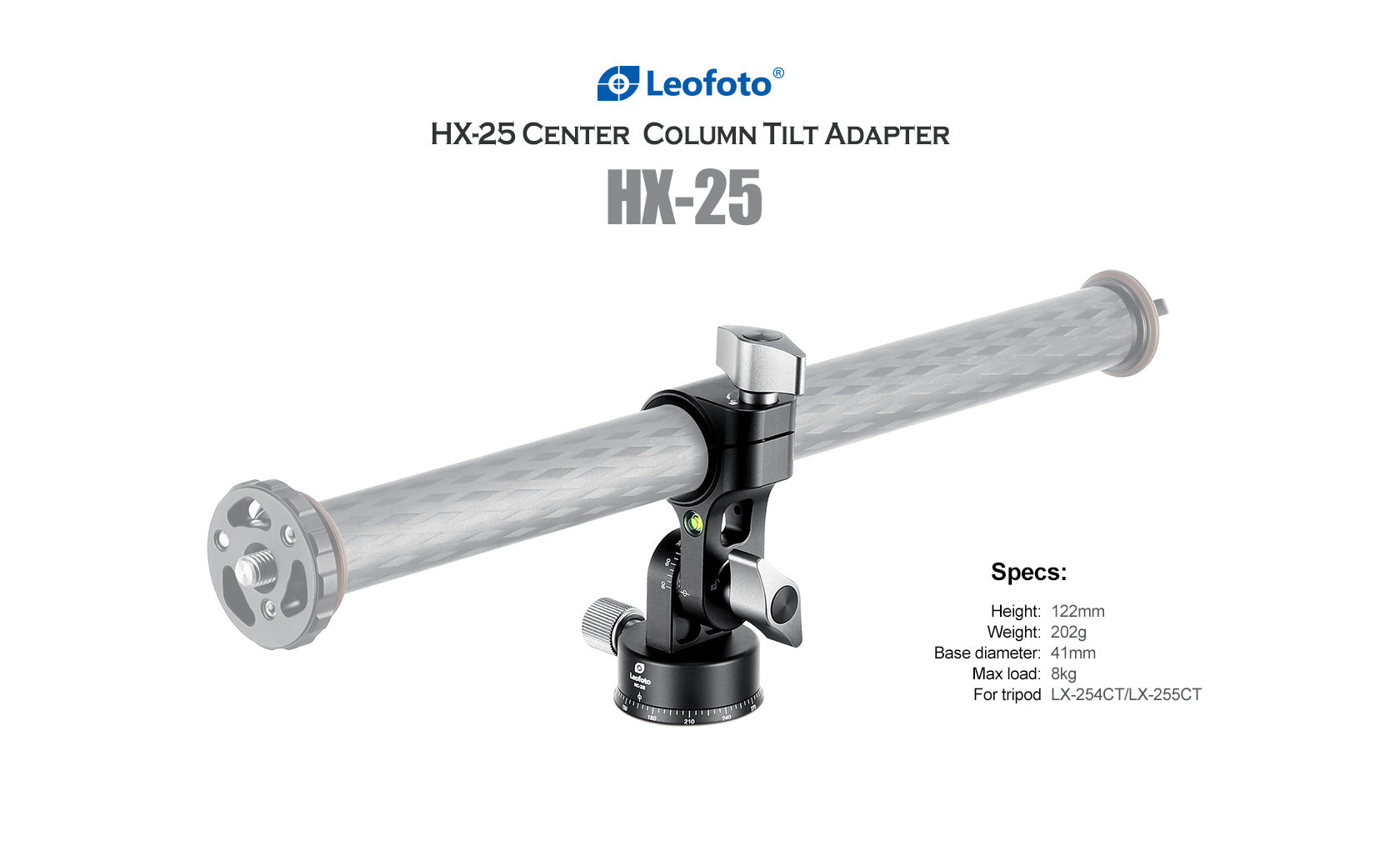 Leofoto HX-22/ HX-25/ HX-28/ HX-32 HX Series Center Column Tilt Adapter for LX Series Tripods | 1/4" + 3/8"