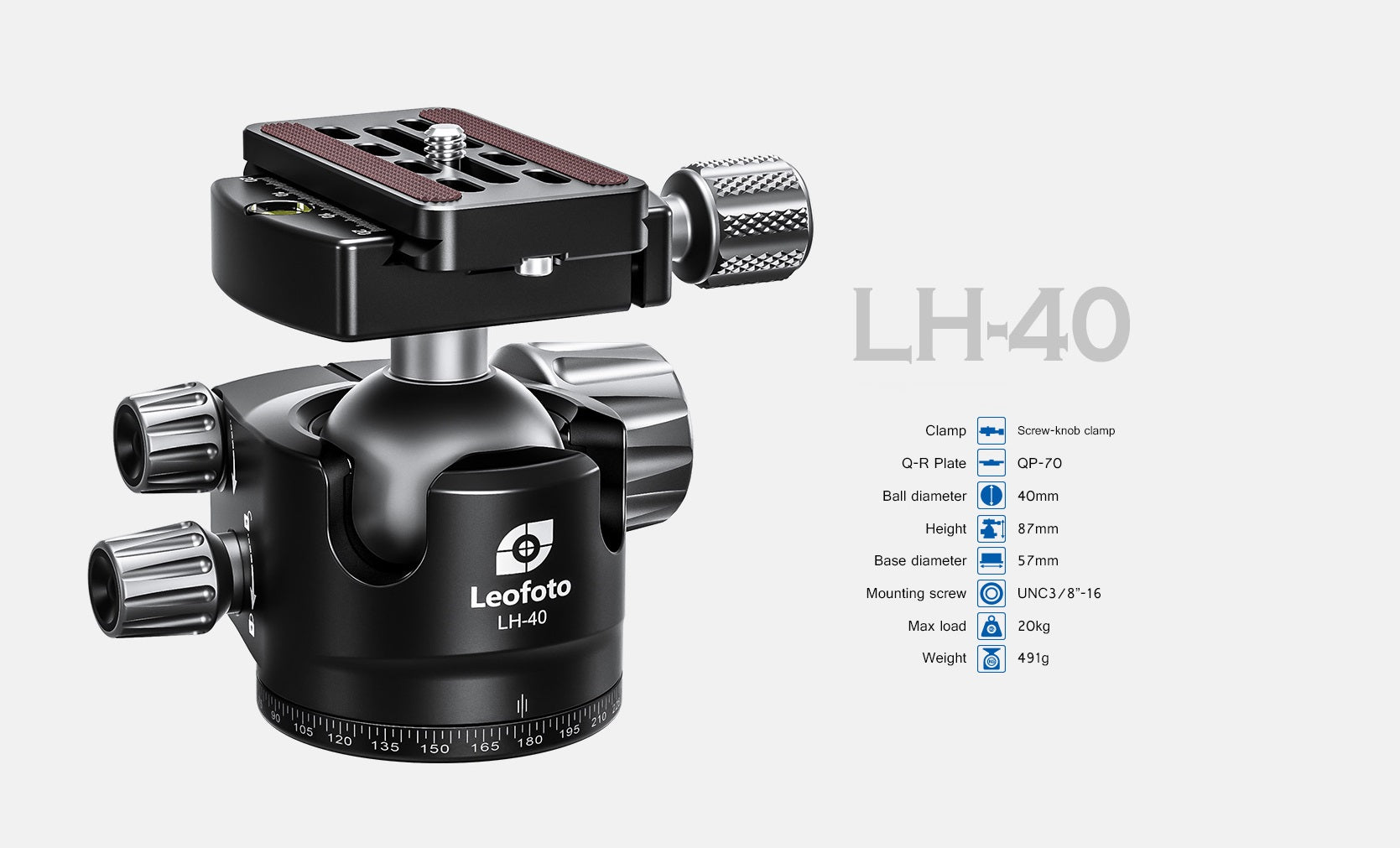 Leofoto LH-40 Low Profile Ball Head + QR Plate | Arca Compatible